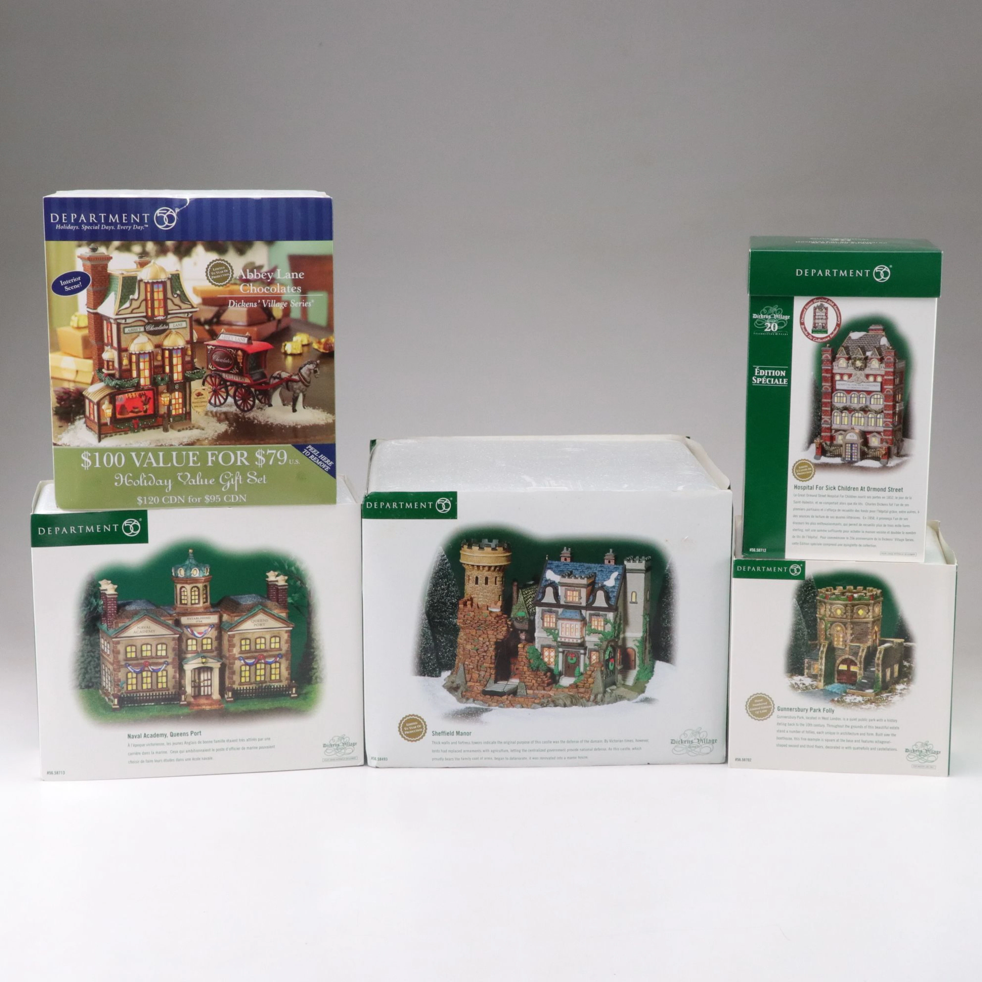 Dicken's Village "Naval Academy, Queens Port," "Sheffield Manor" & More