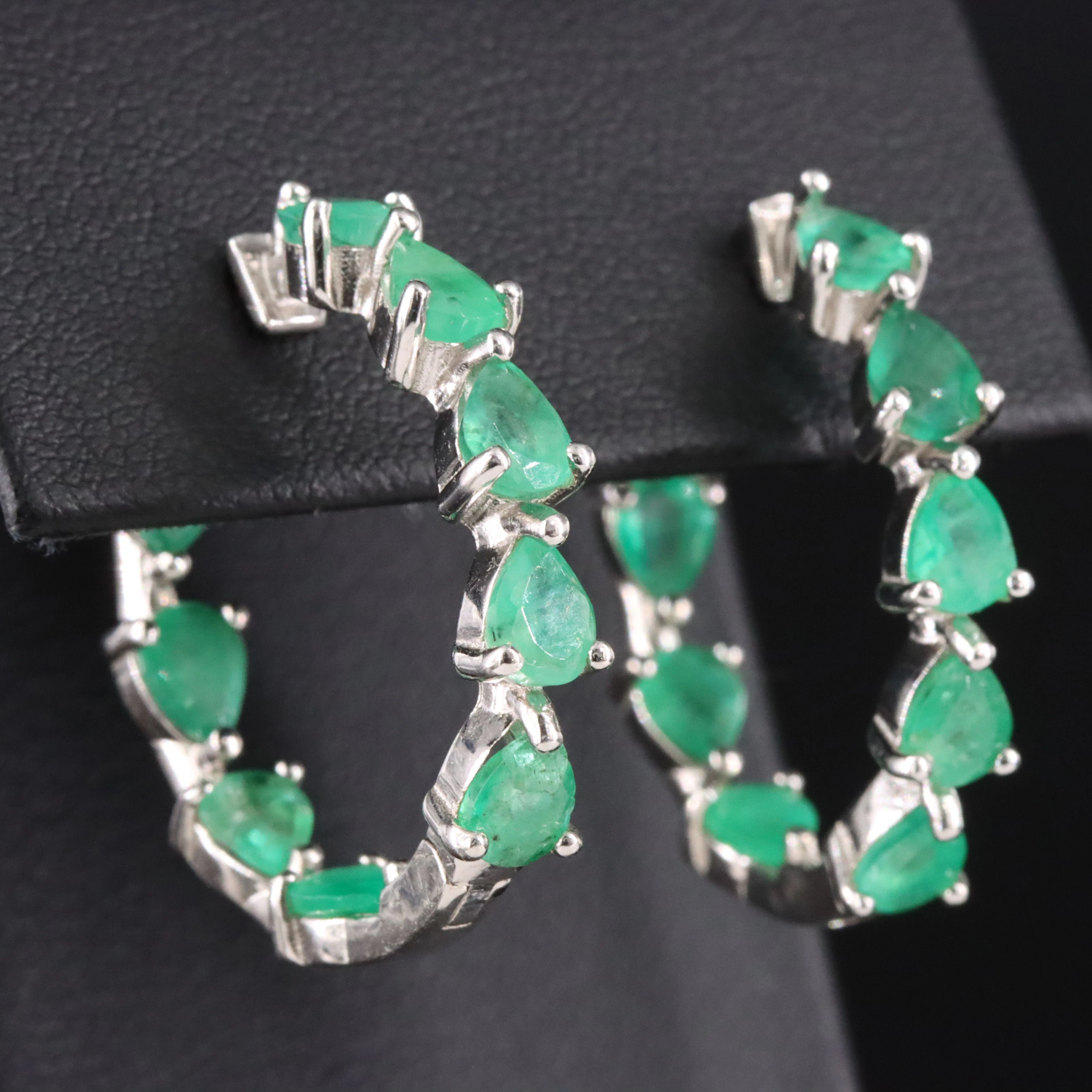 Sterling Emerald Inside-Out Hoop Earrings