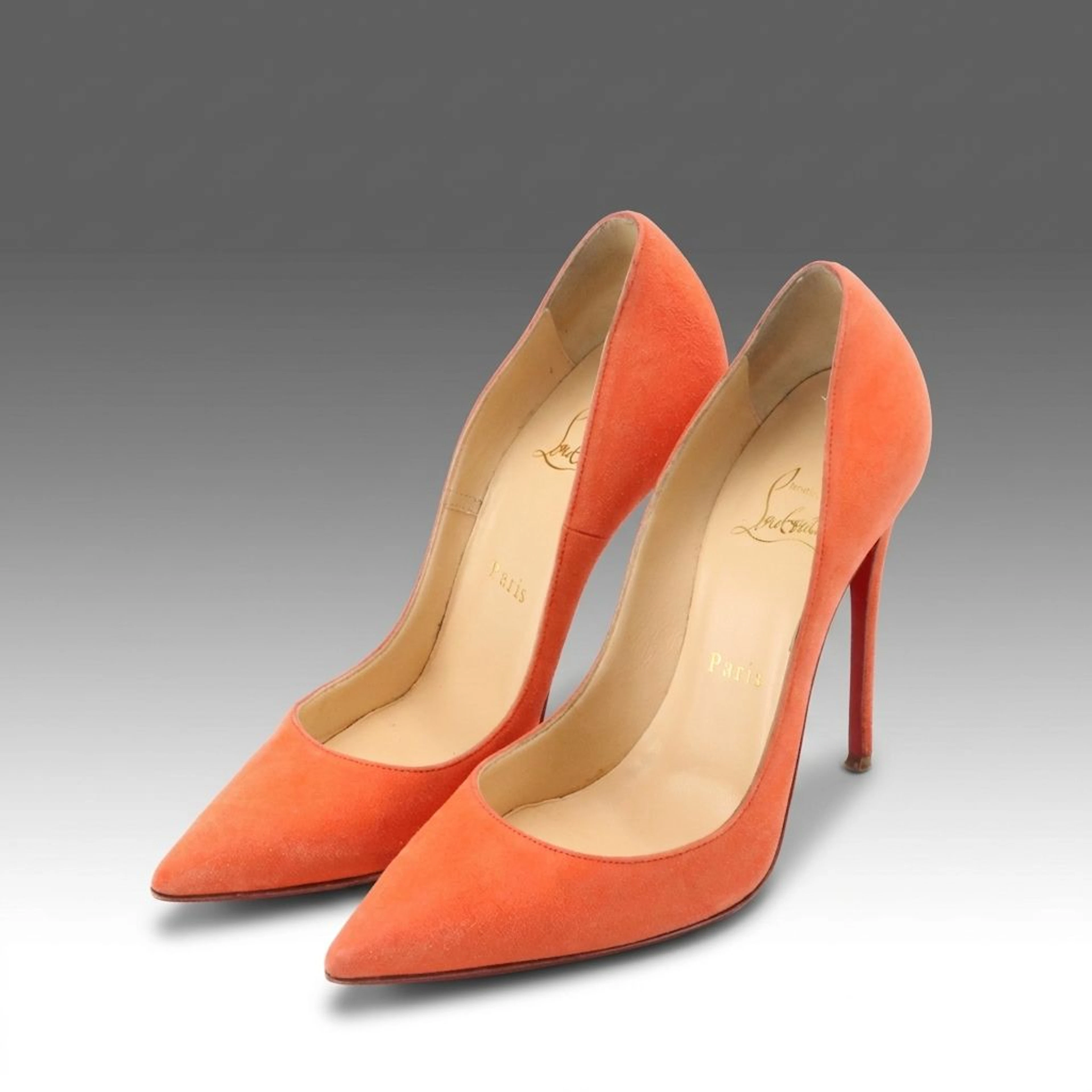 Christian Louboutin Kate 120 Pumps in Orange Suede with Box