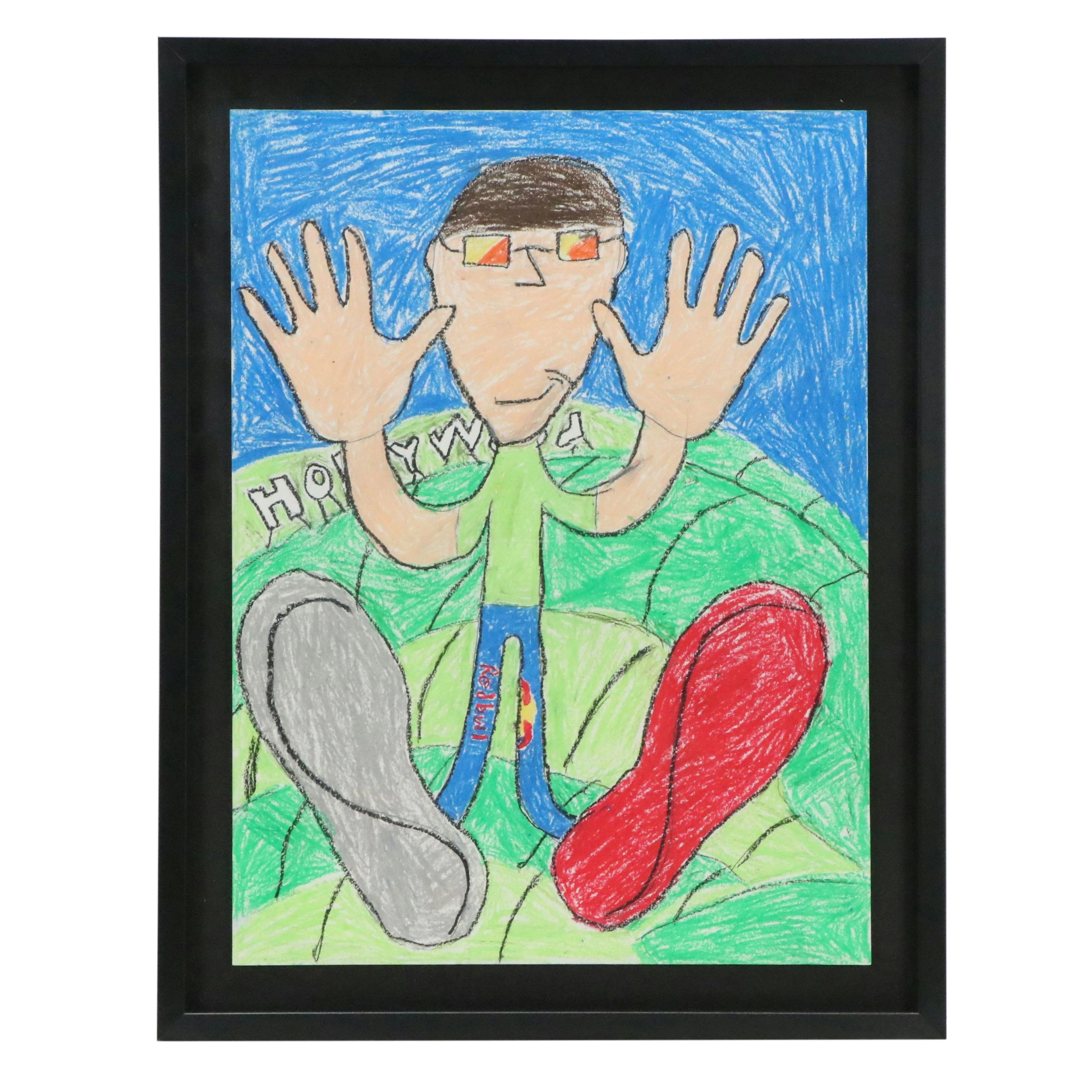 Naïve Style Pastel "Fall Back" Self-Portrait, 21st Century