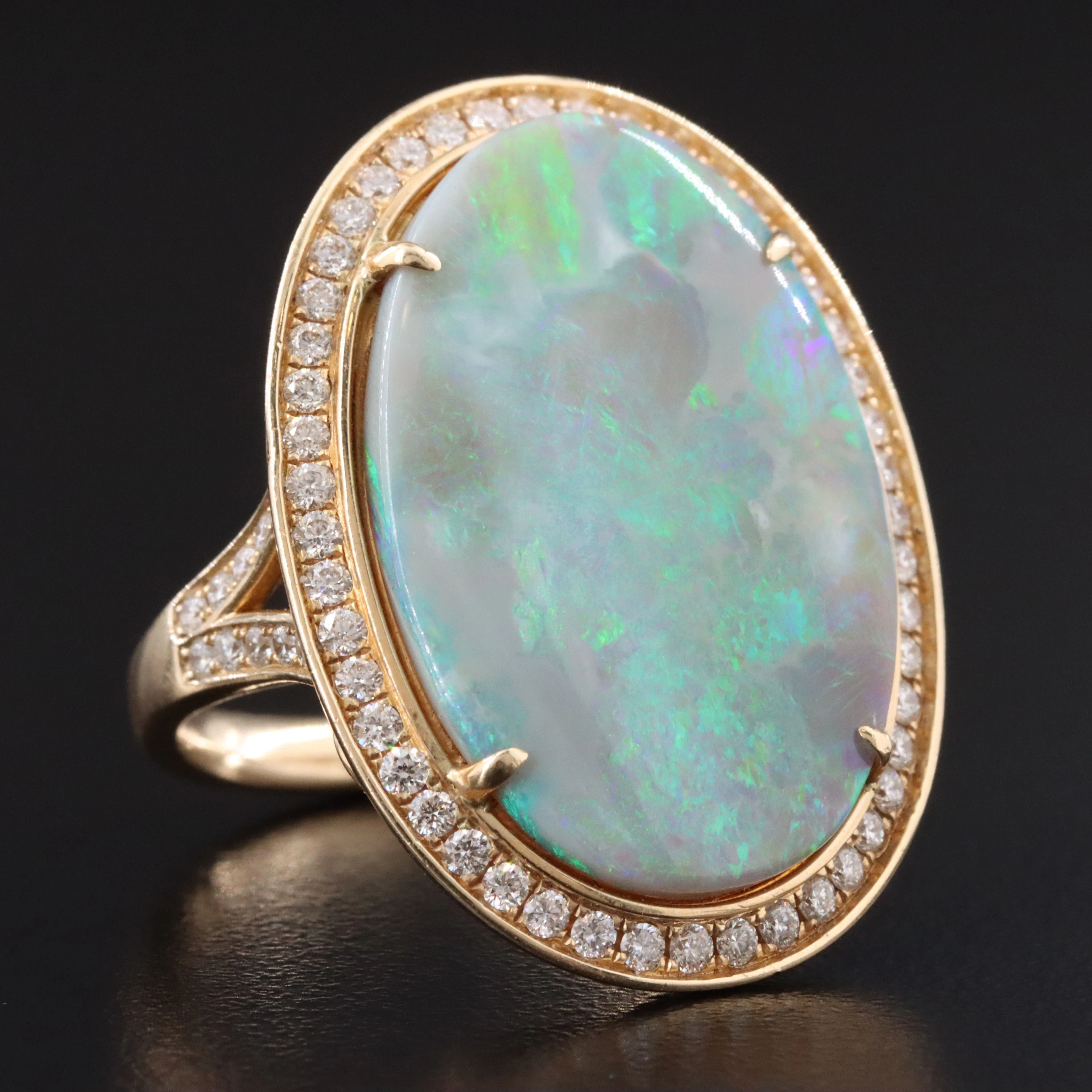 14K 4.91 CT Opal and 1.00 CTW Diamond Ring with GIA Report