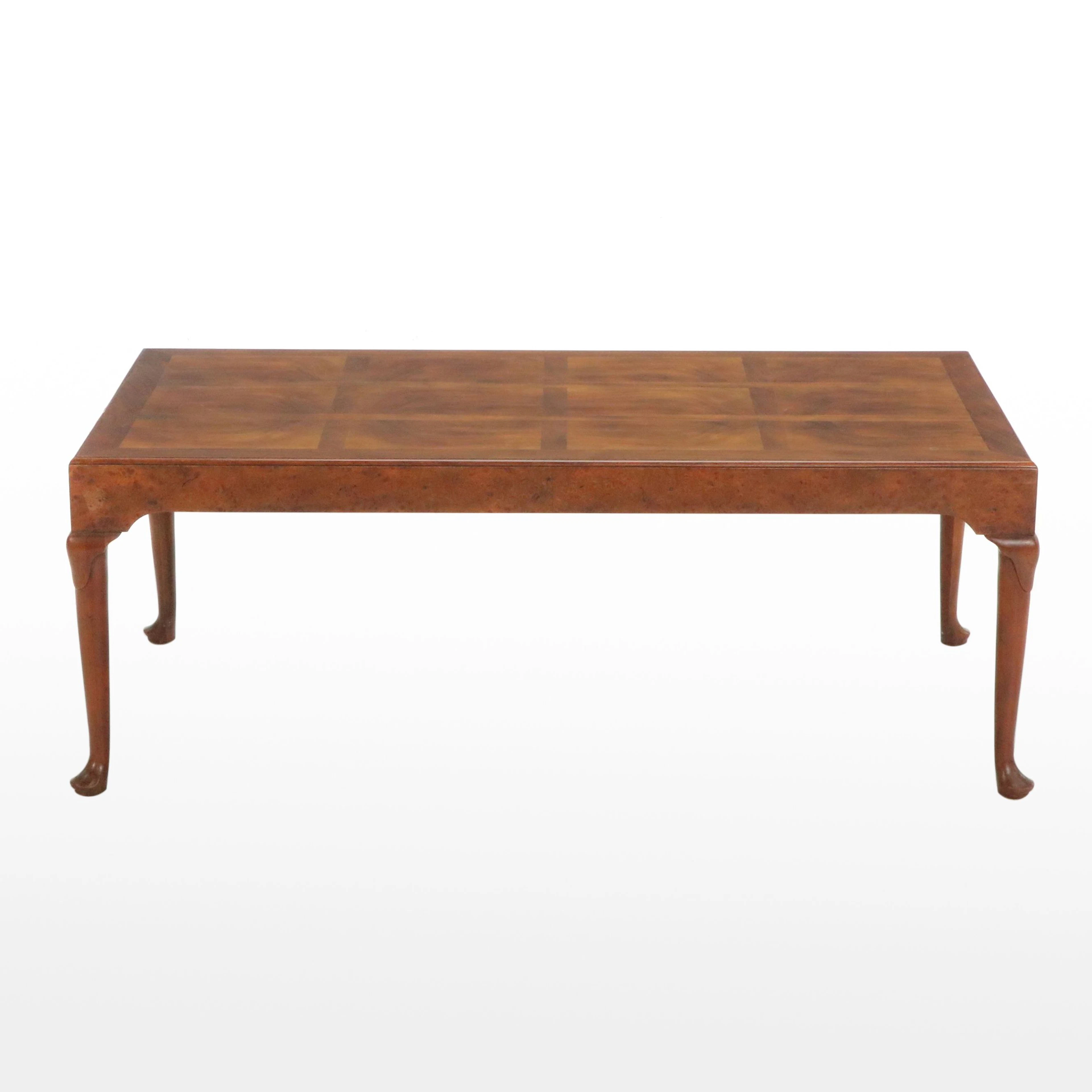 Baker Furniture Queen Anne Style Burl Wood and Mahogany Parquet Top
