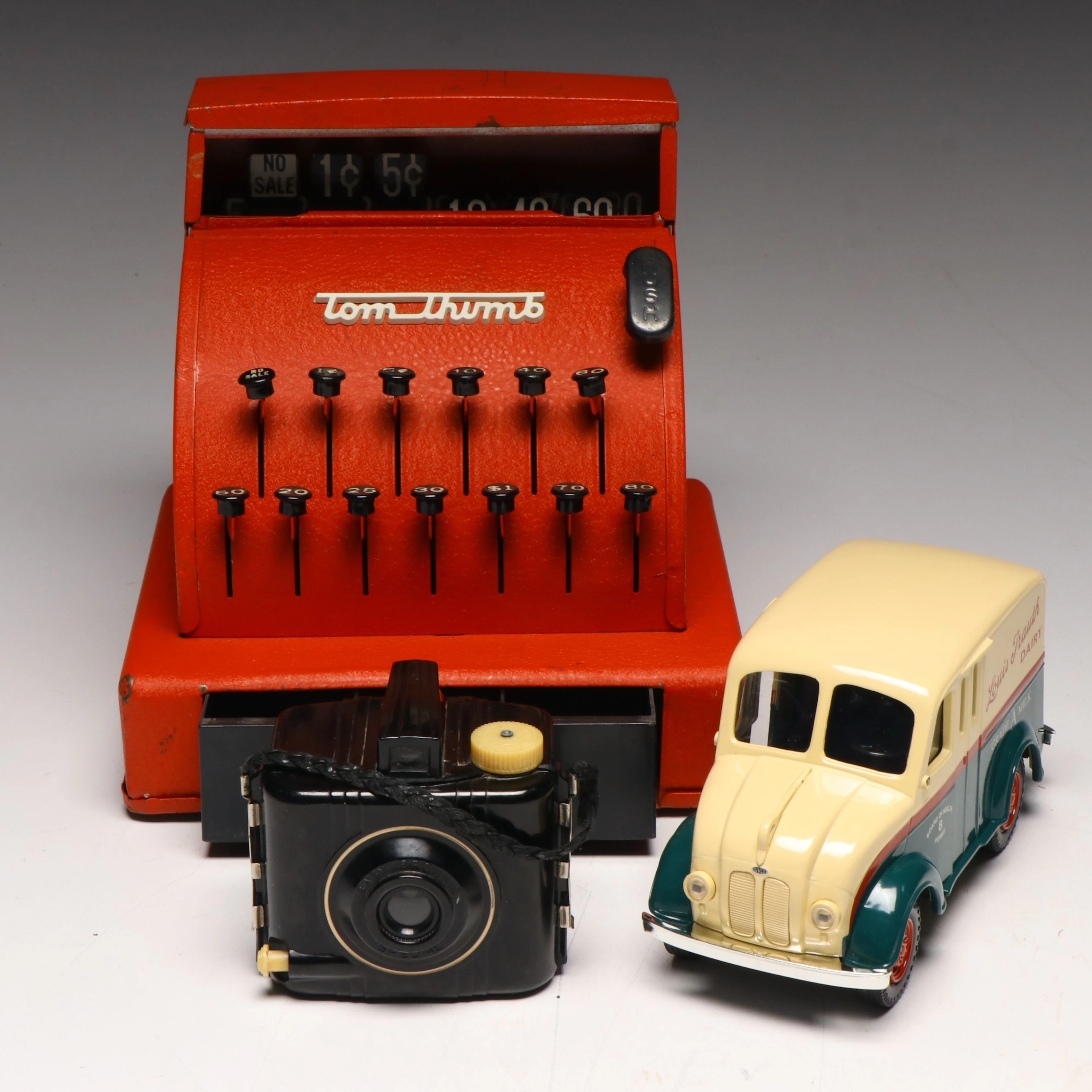 Tom Thumb Toy Cash Register with Ertl Truck and Kodak Baby Brownie Box Camera