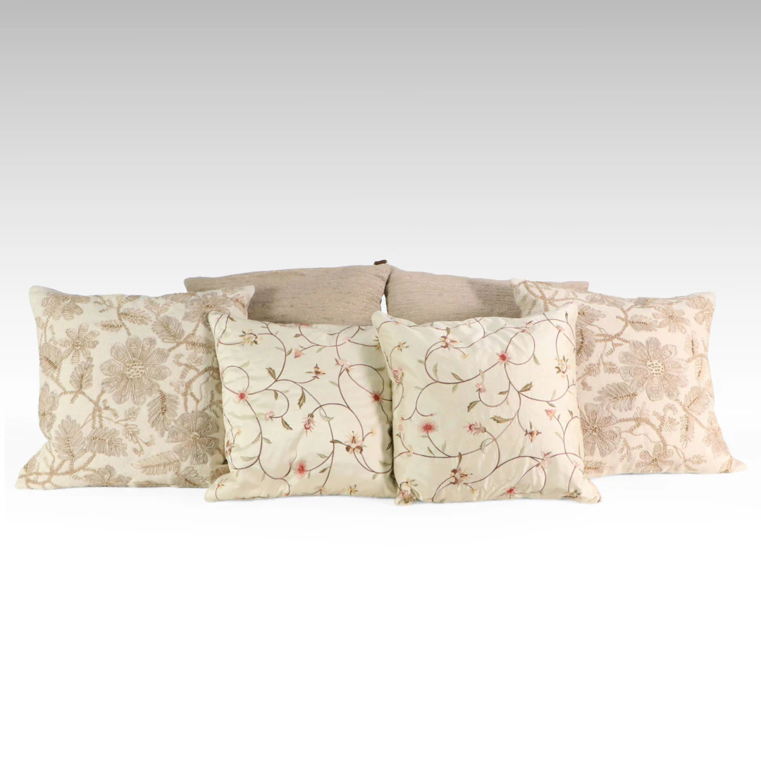 Floral Beaded and Embroidered Throw Pillows