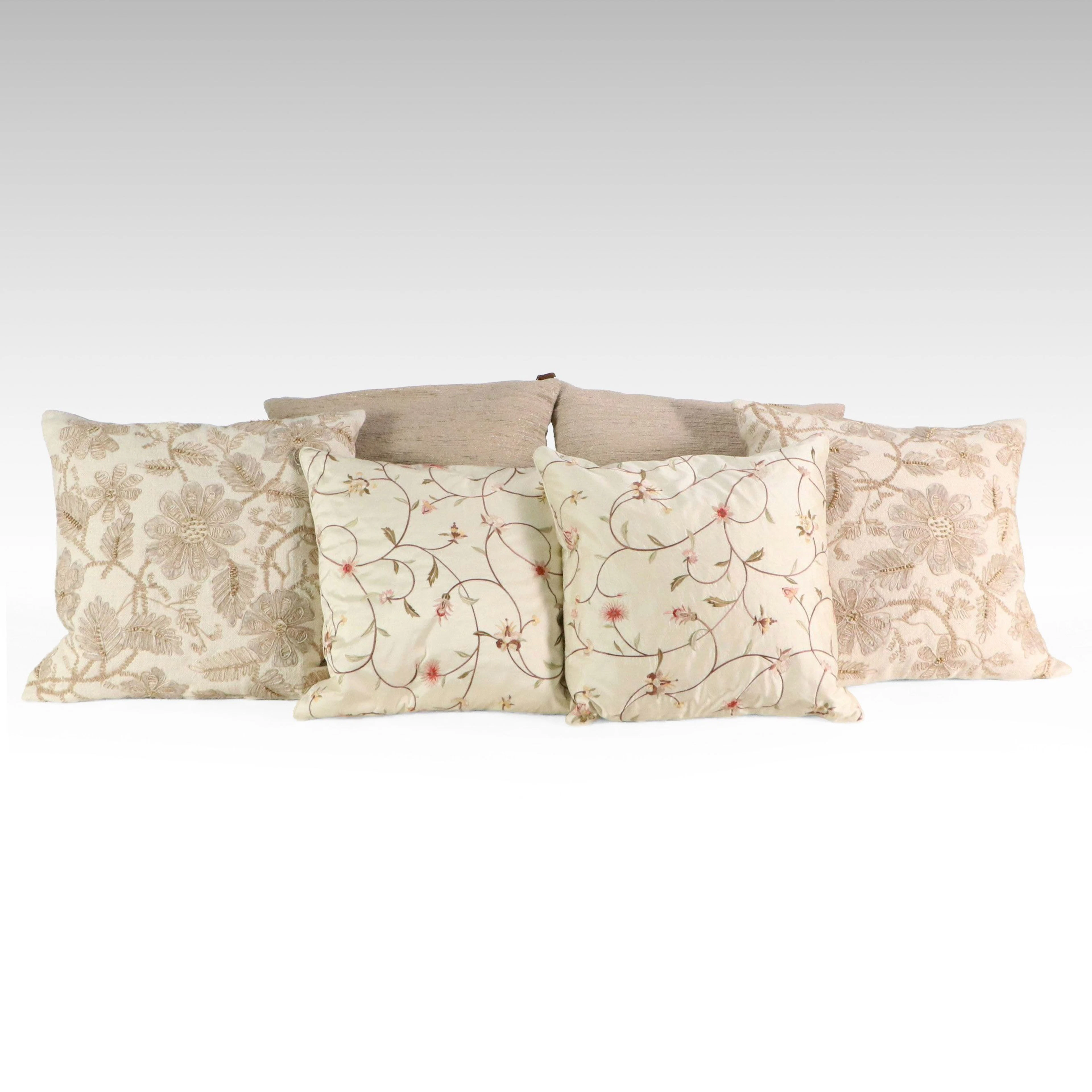 Floral Beaded and Embroidered Throw Pillows