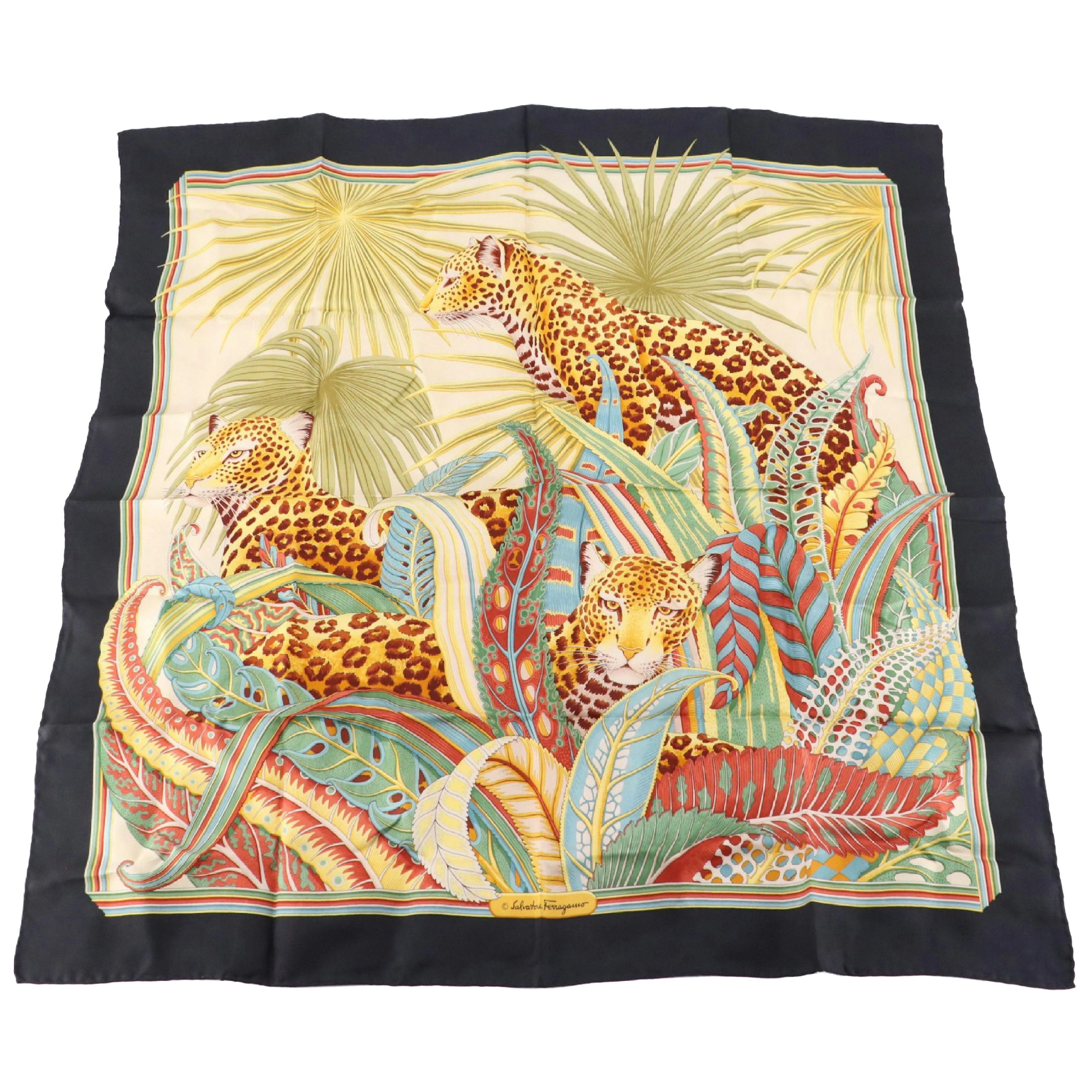 Salvatore Ferragamo Cheetah/Jungle Printed Silk Scarf
