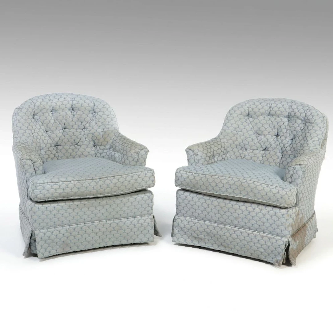 Pair of Drexel Heritage Swivel Rocker Armchairs, Late 20th Century