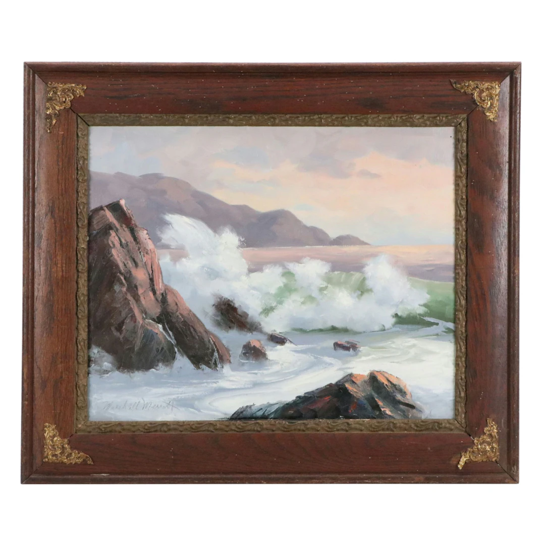 Marshall Merritt Seascape Oil Painting of Crashing Waves, 20th Century