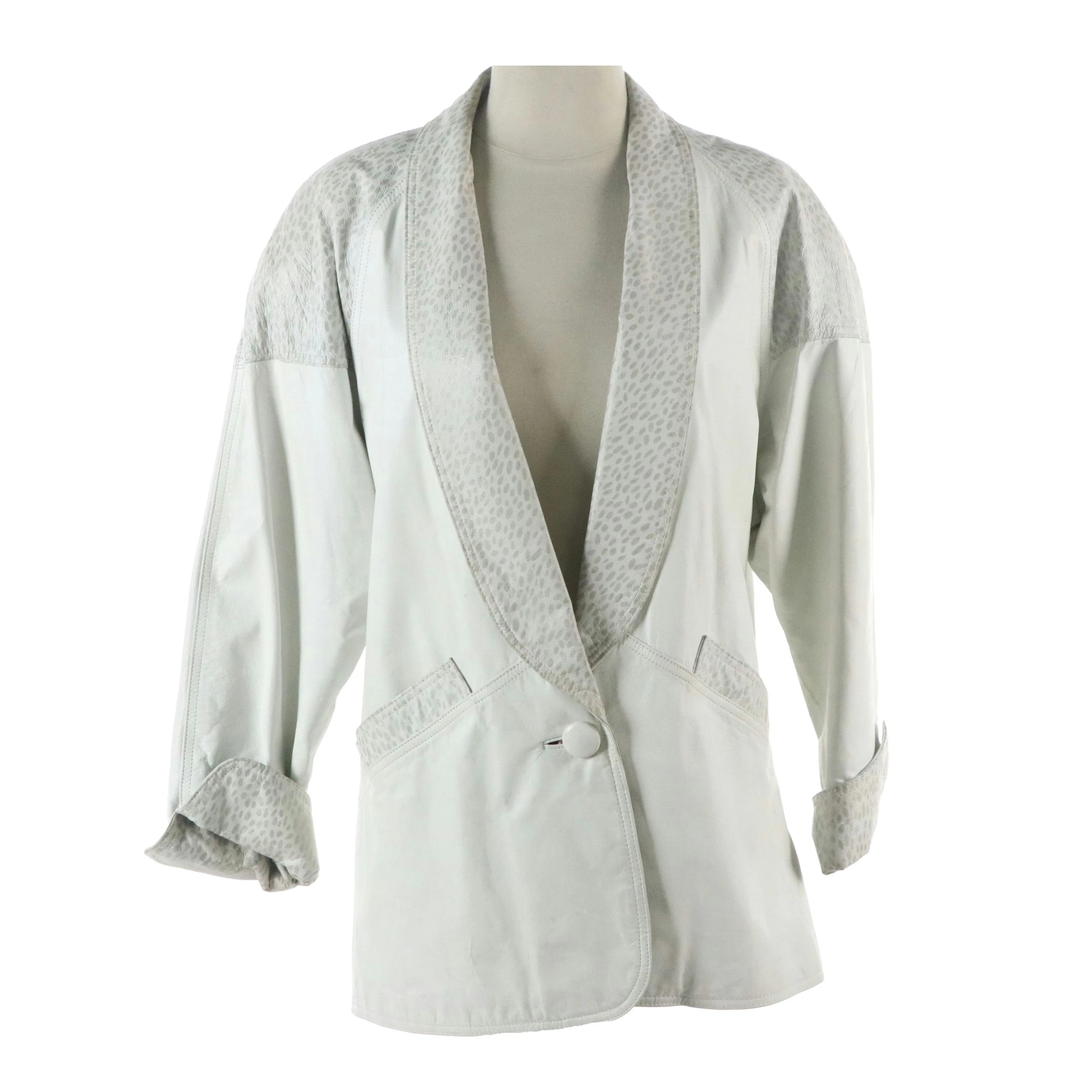 Vintage Berman's White & Grey Animal Print Leather Single-Breasted