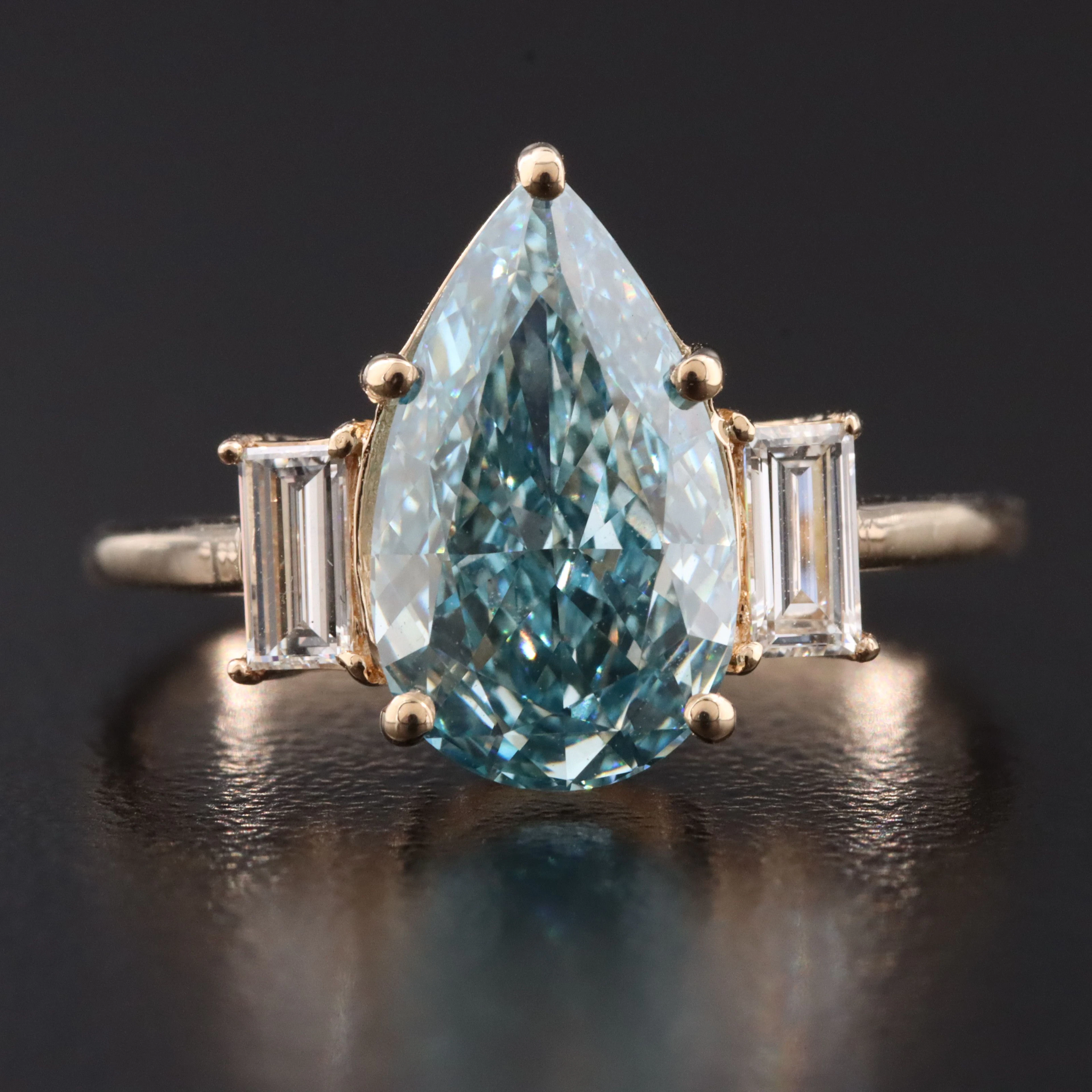 14K 2.95 CTW Lab Grown Diamond Ring with Fancy Vivid Blue Center & IGI Report