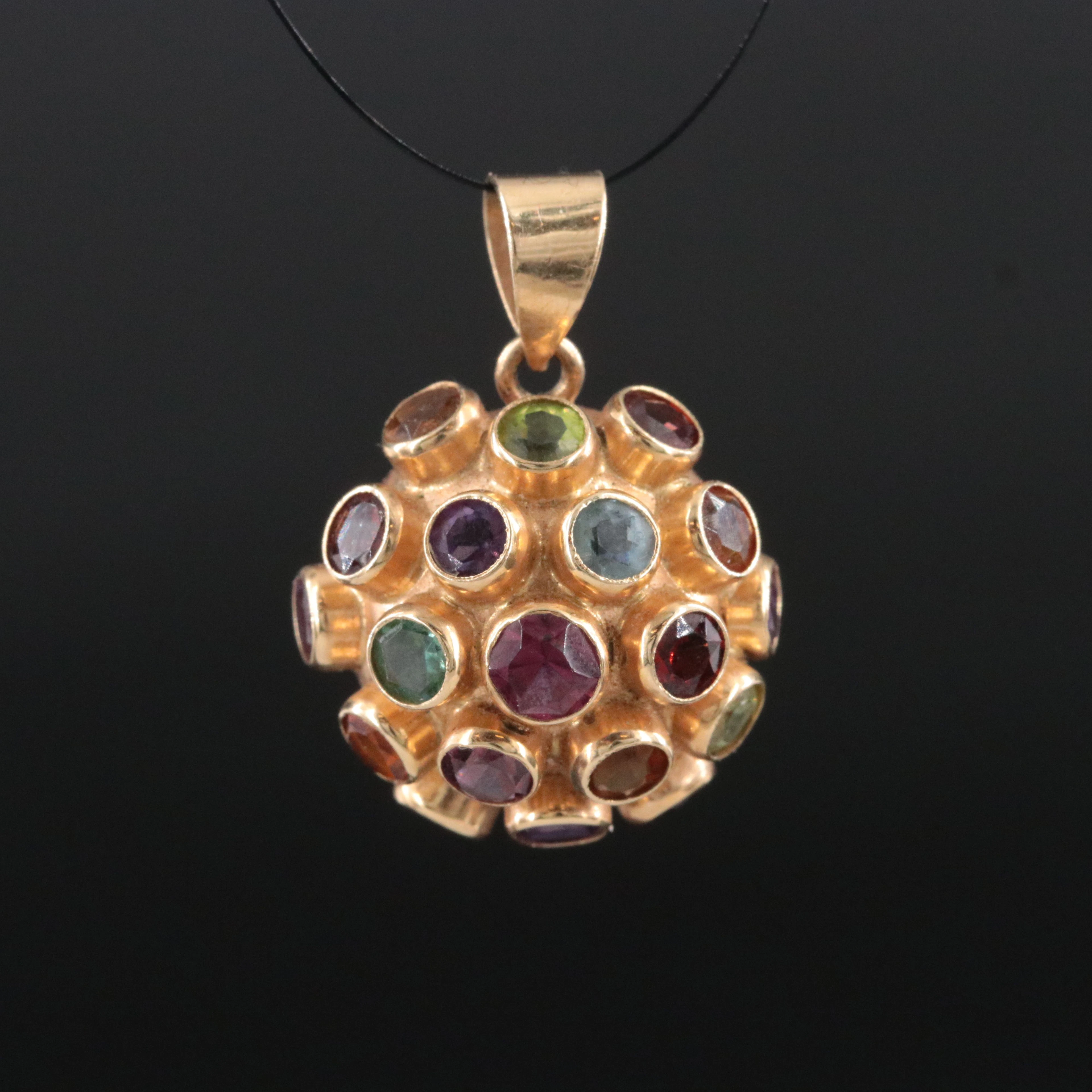 14K Sputnik Pendant Featuring Amethyst, Garnet and Peridot