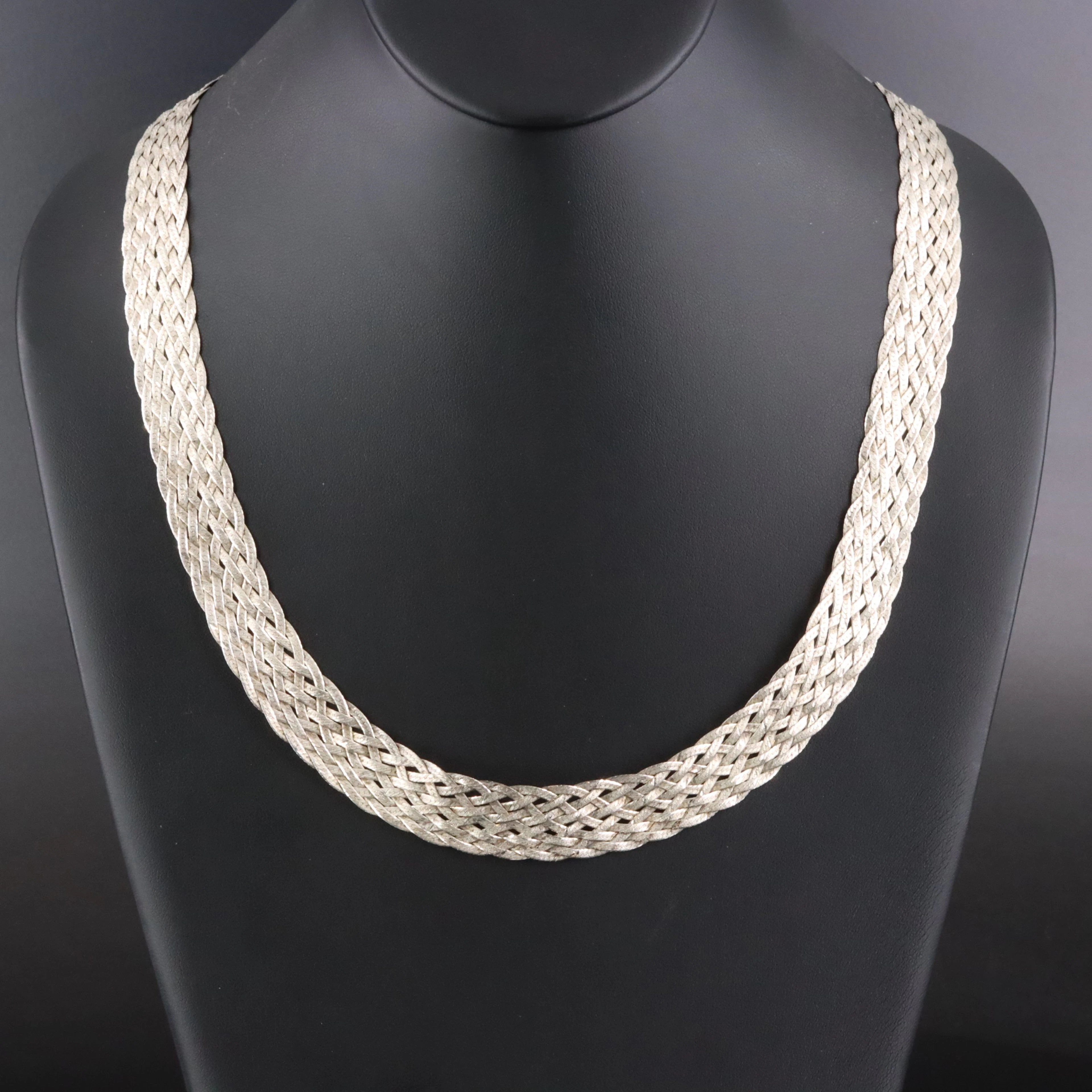 Sterling Braided Herringbone Chain Necklace