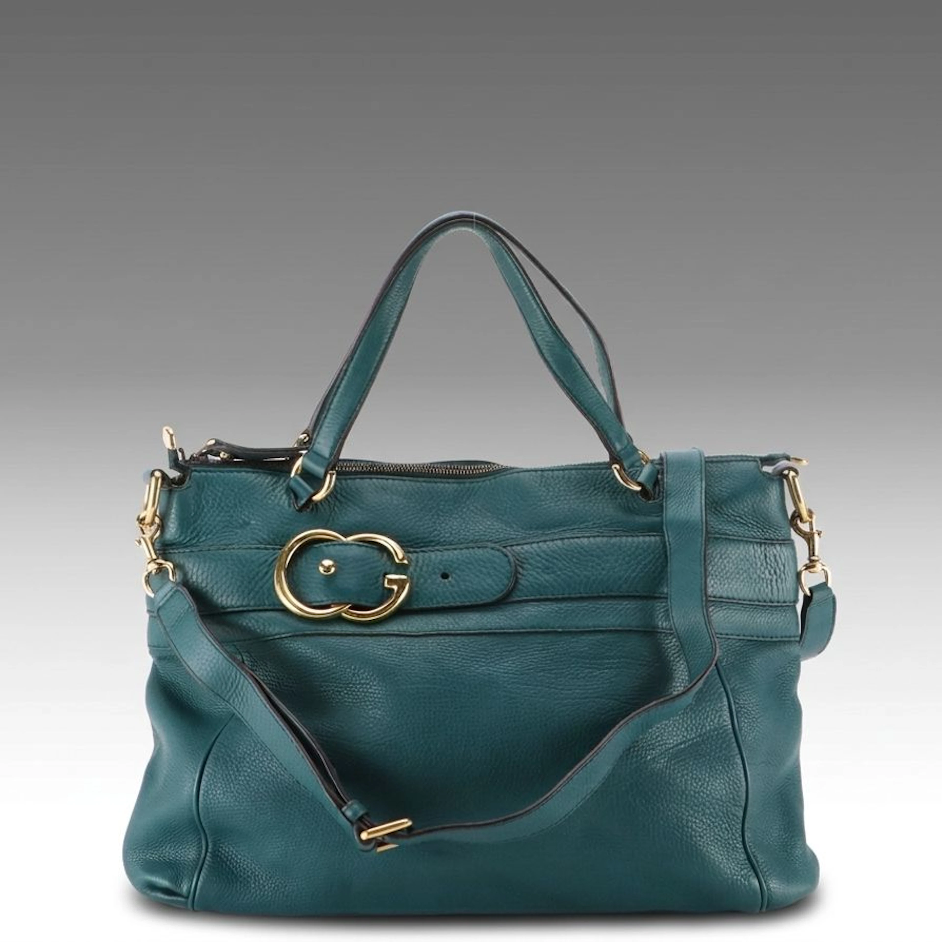 Gucci Ride Two-Way Tote Bag in Teal Calfskin Grain Leather