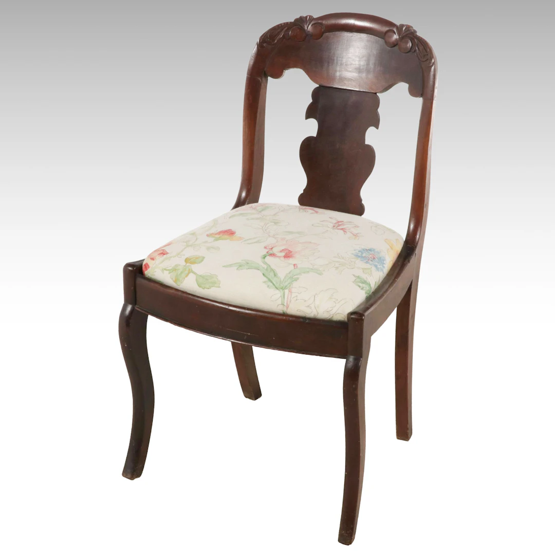 American Classical Mahogany and Custom-Upholstered Side Chair, Mid-19th Century