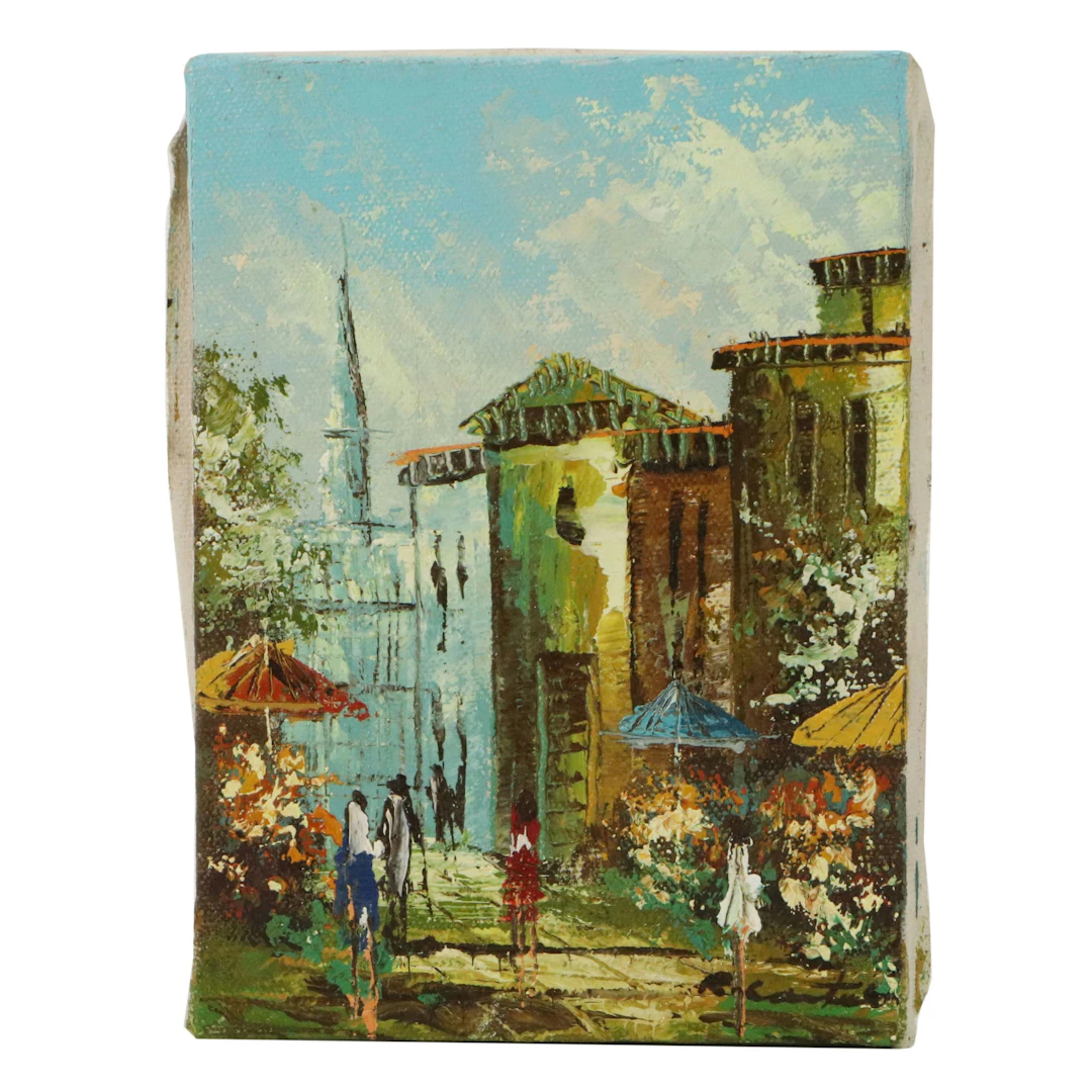 Stylized Oil Painting of City Street Scene, 21st Century