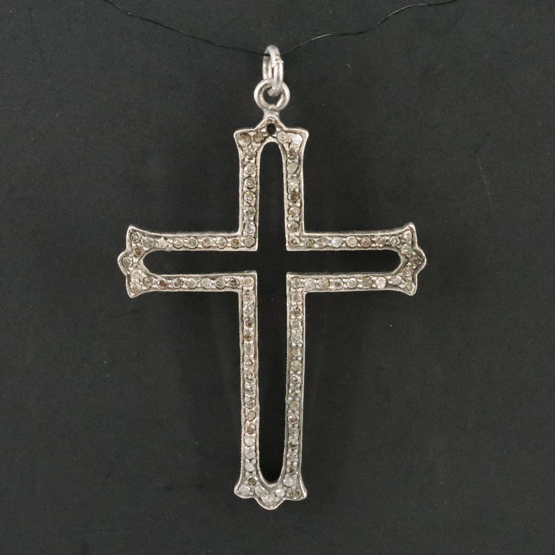 Sterling Diamond Cross Pendant Attributed to Sheryl Lowe