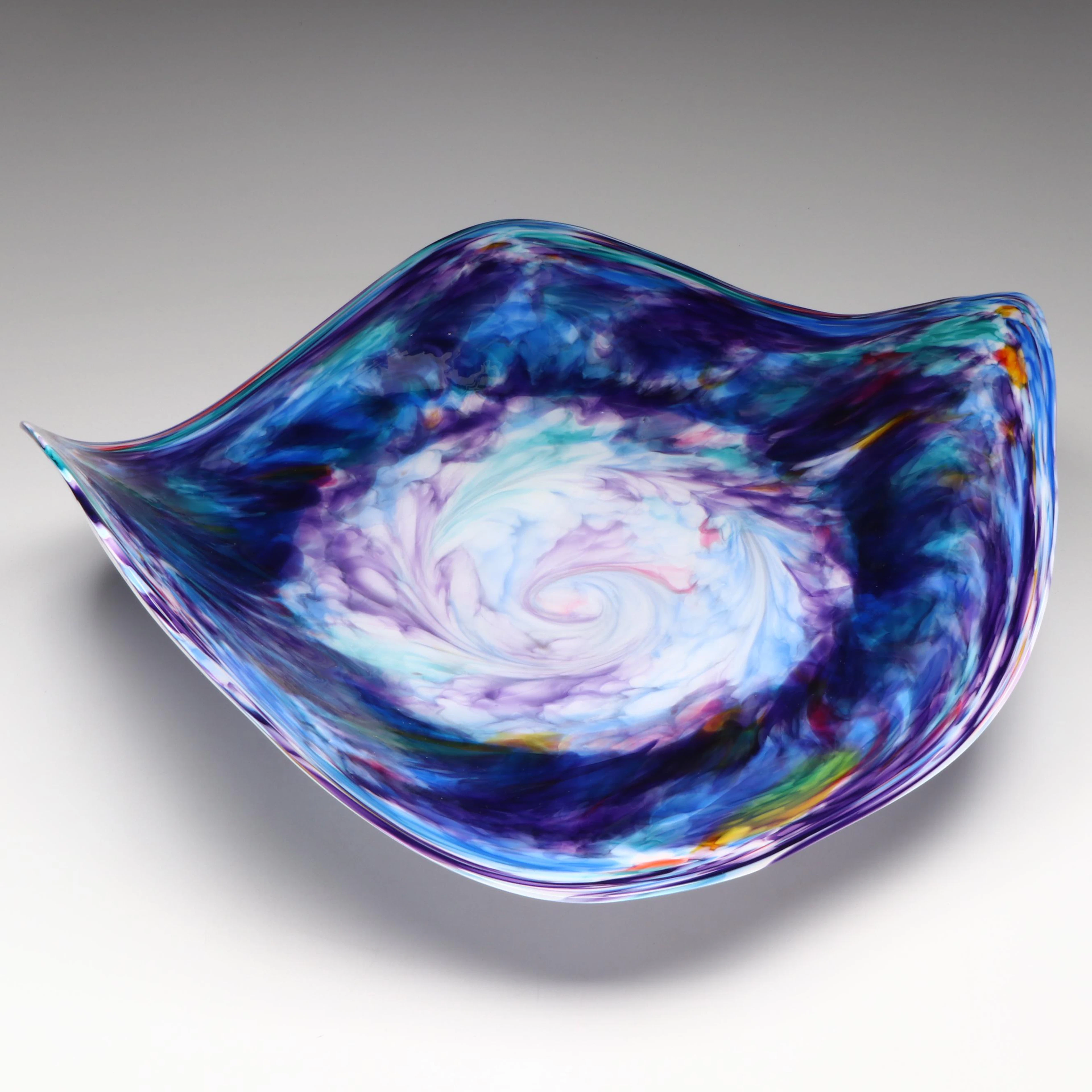 Signed Art Glass "Entrance to the Sacred" Footed Bowl
