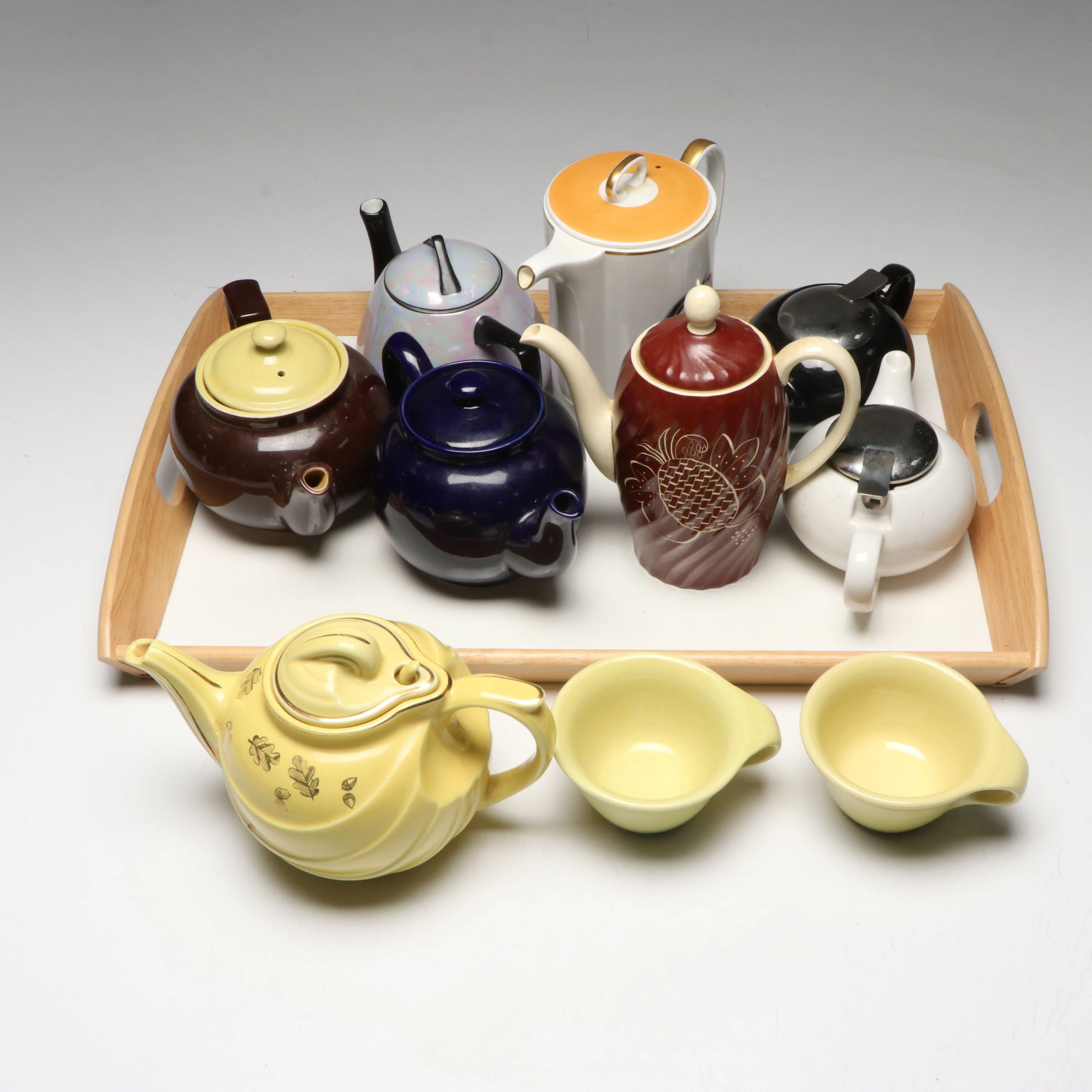 Susie Cooper Bone China Coffee Pot with Other Ceramic Teapots and Serving Tray