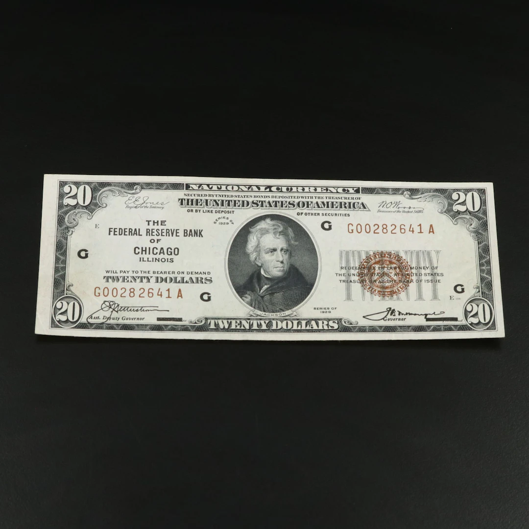 1929 Twenty Dollar National Bank Note From the Federal Reserve Bank of Chicago
