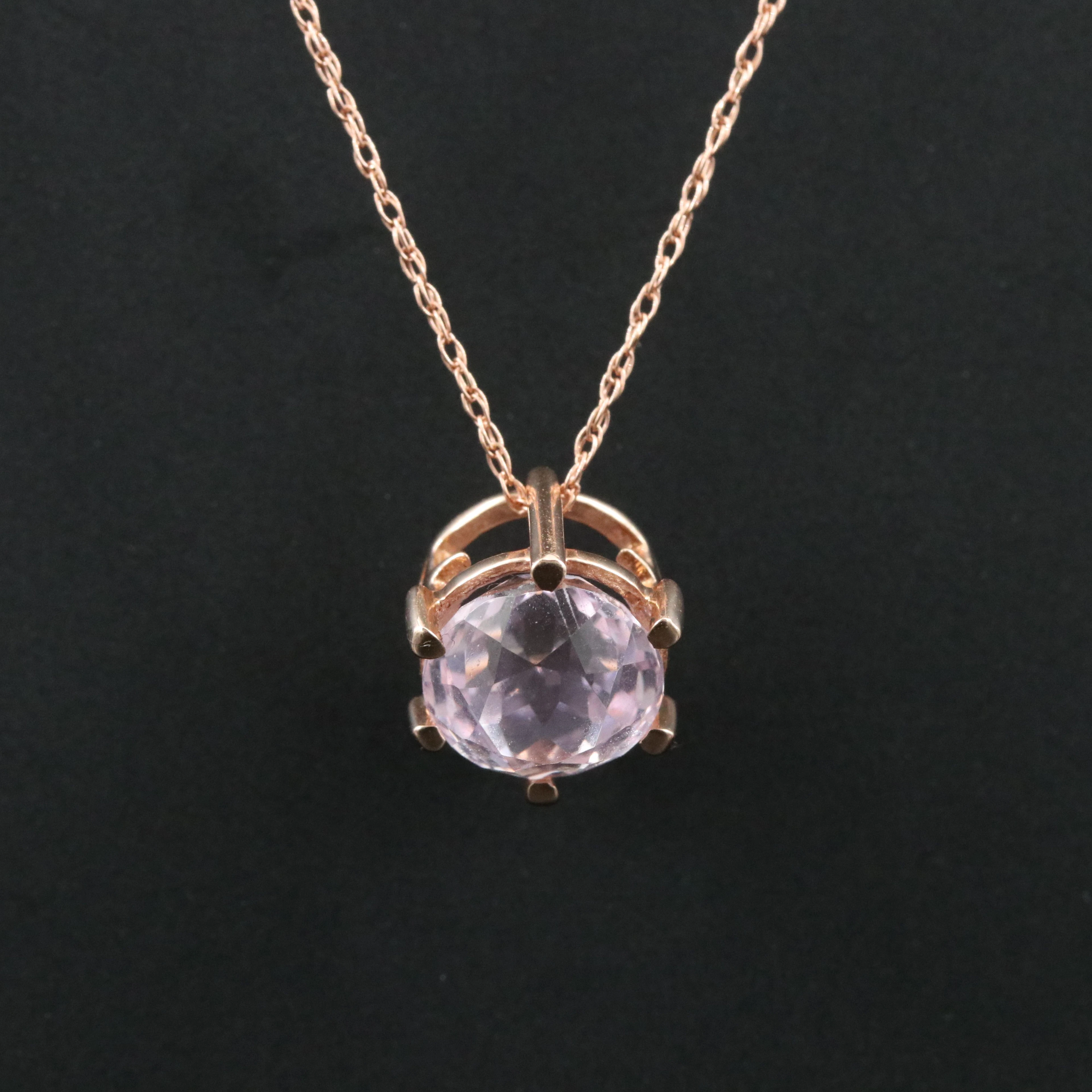 14K Rose Gold Kunzite Solitaire Pendant Necklace