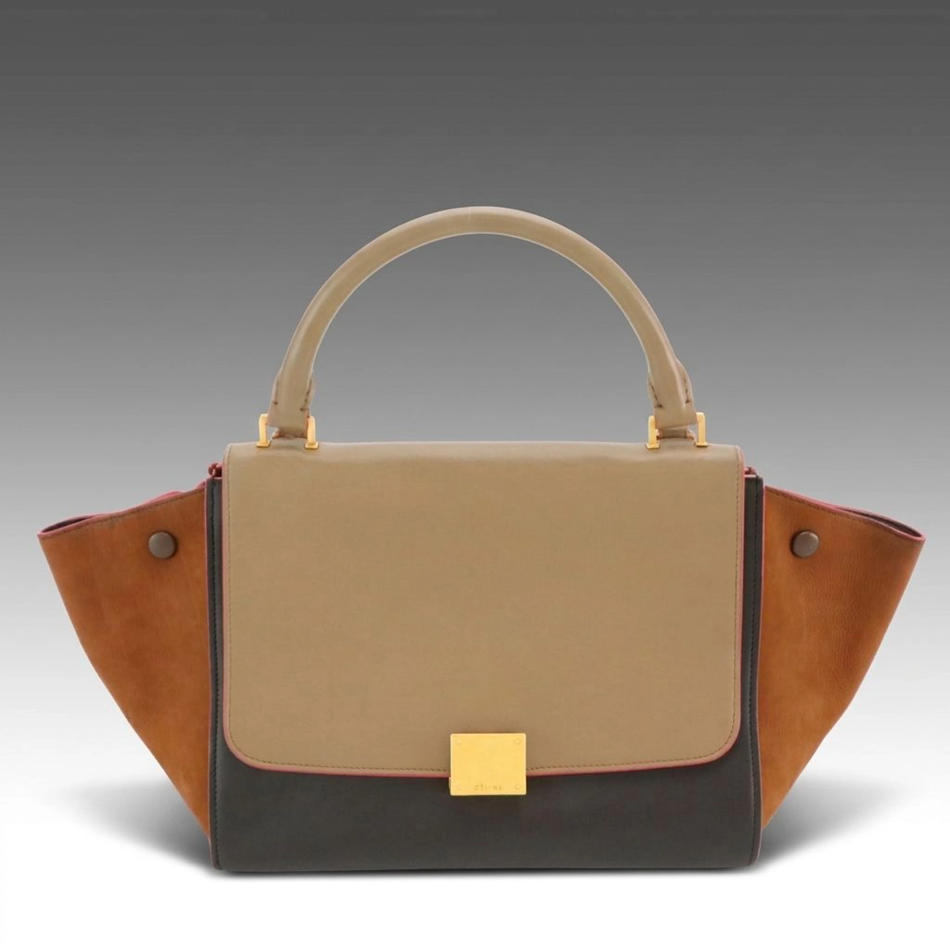 Céline Small Trapeze Two-Way Bag in Bicolor Calfskin and Brown Nubuck Leather
