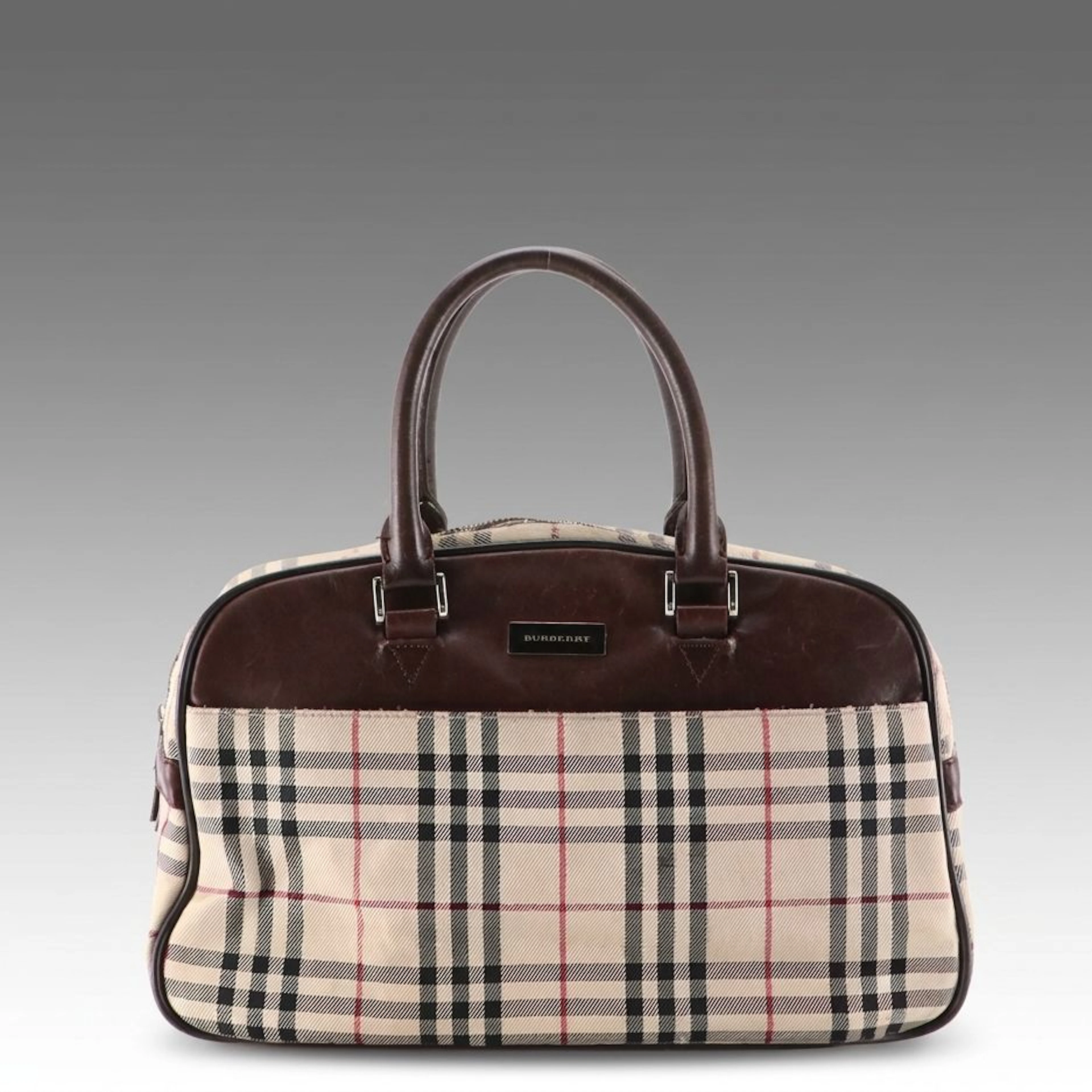 Burberry Front Pocket Satchel Bag in Nova Check Canvas and Leather