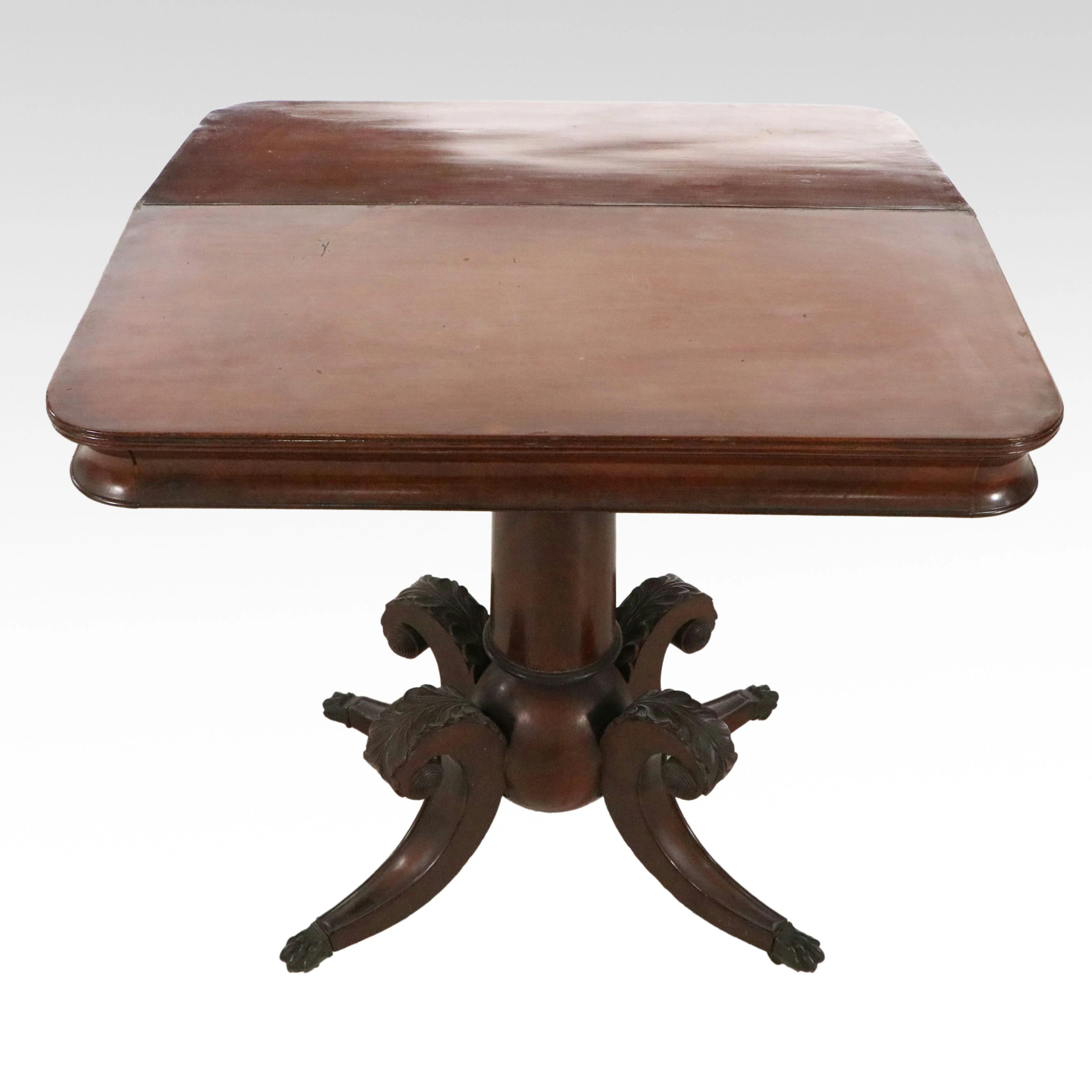 American Empire Style Mahogany Pedestal Flip-Top Games Table
