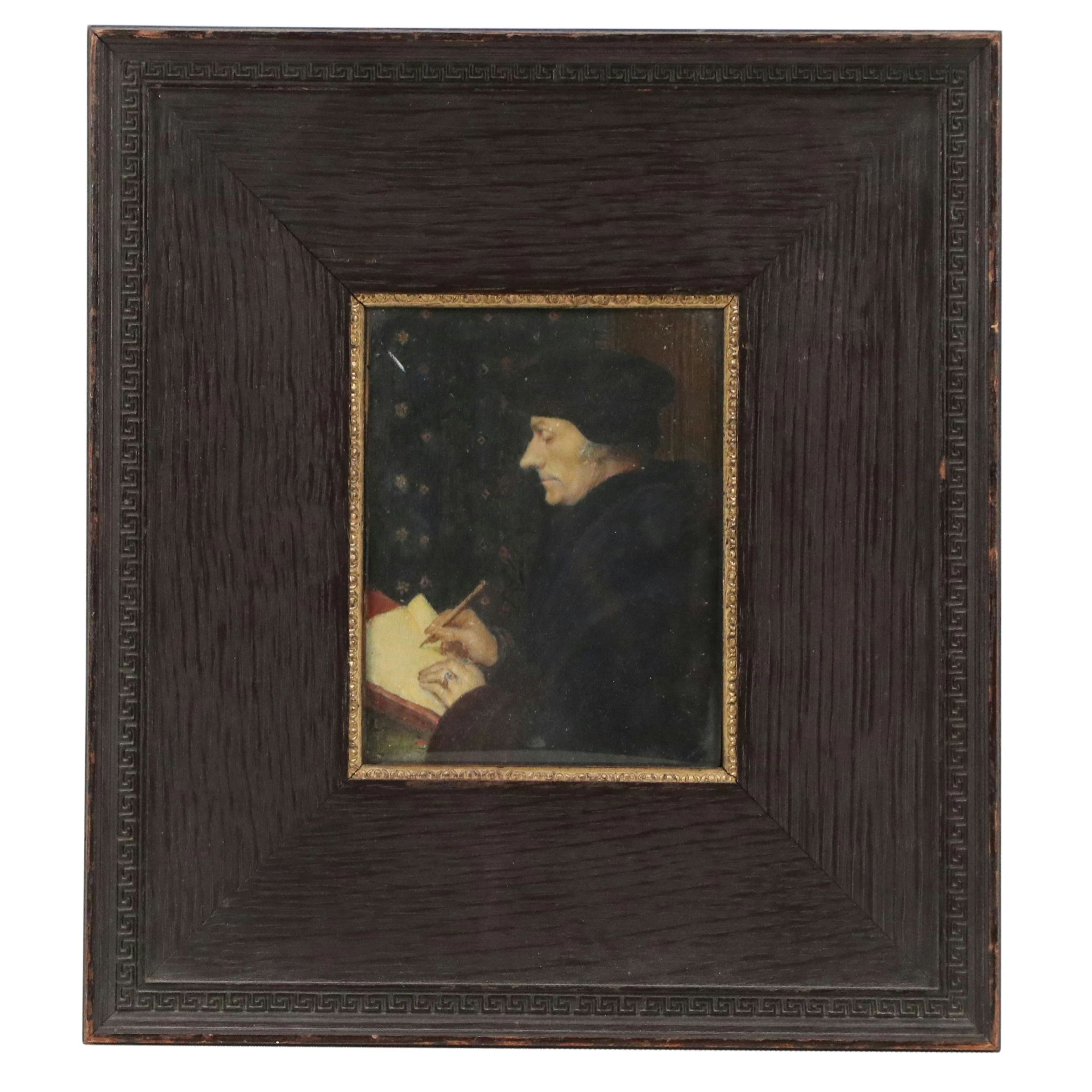 Miniature Oil Mastercopy After "Portrait of Erasmus of Rotterdam," 19th C.