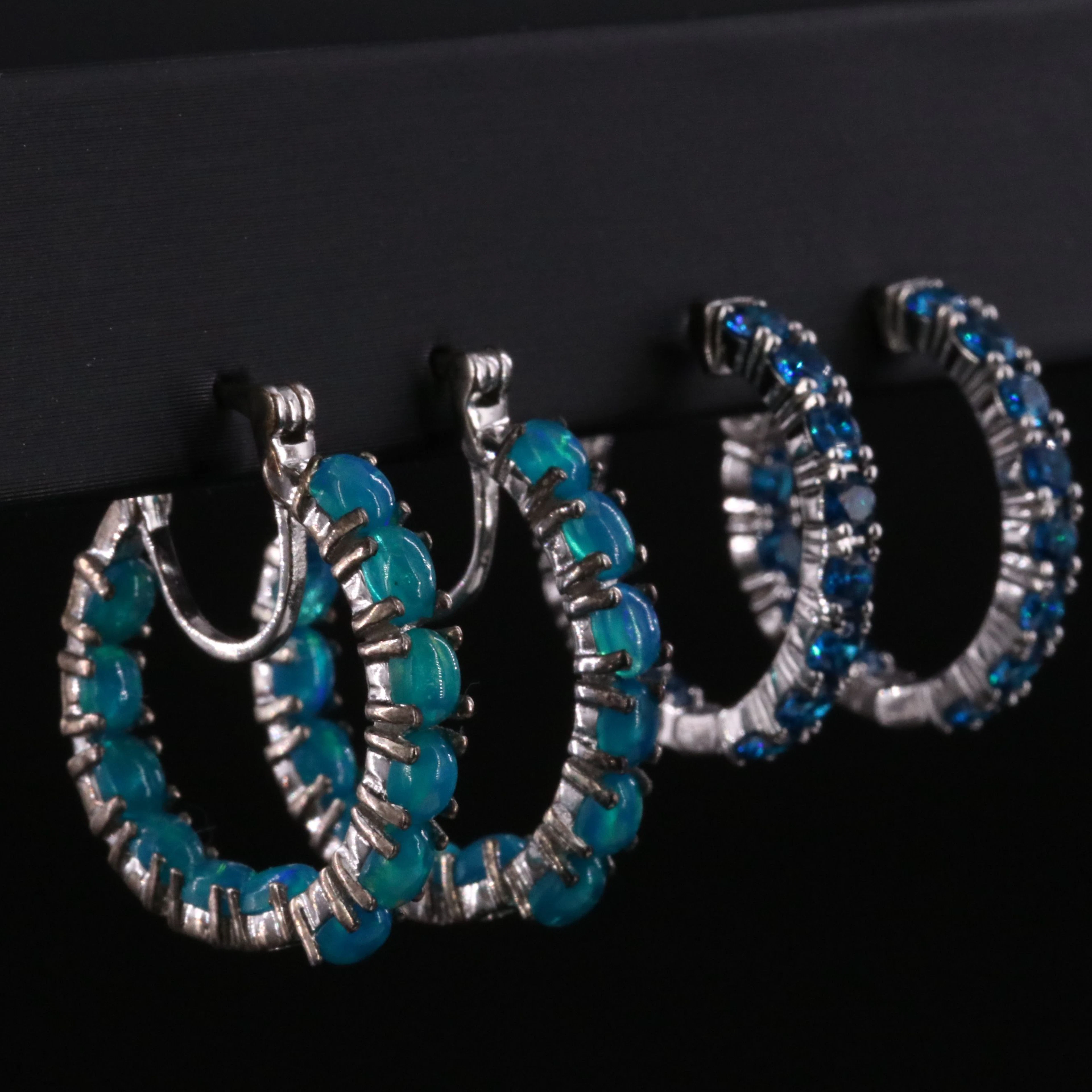 Sterling Inside-Out CZ and Opal Hoop Earrings