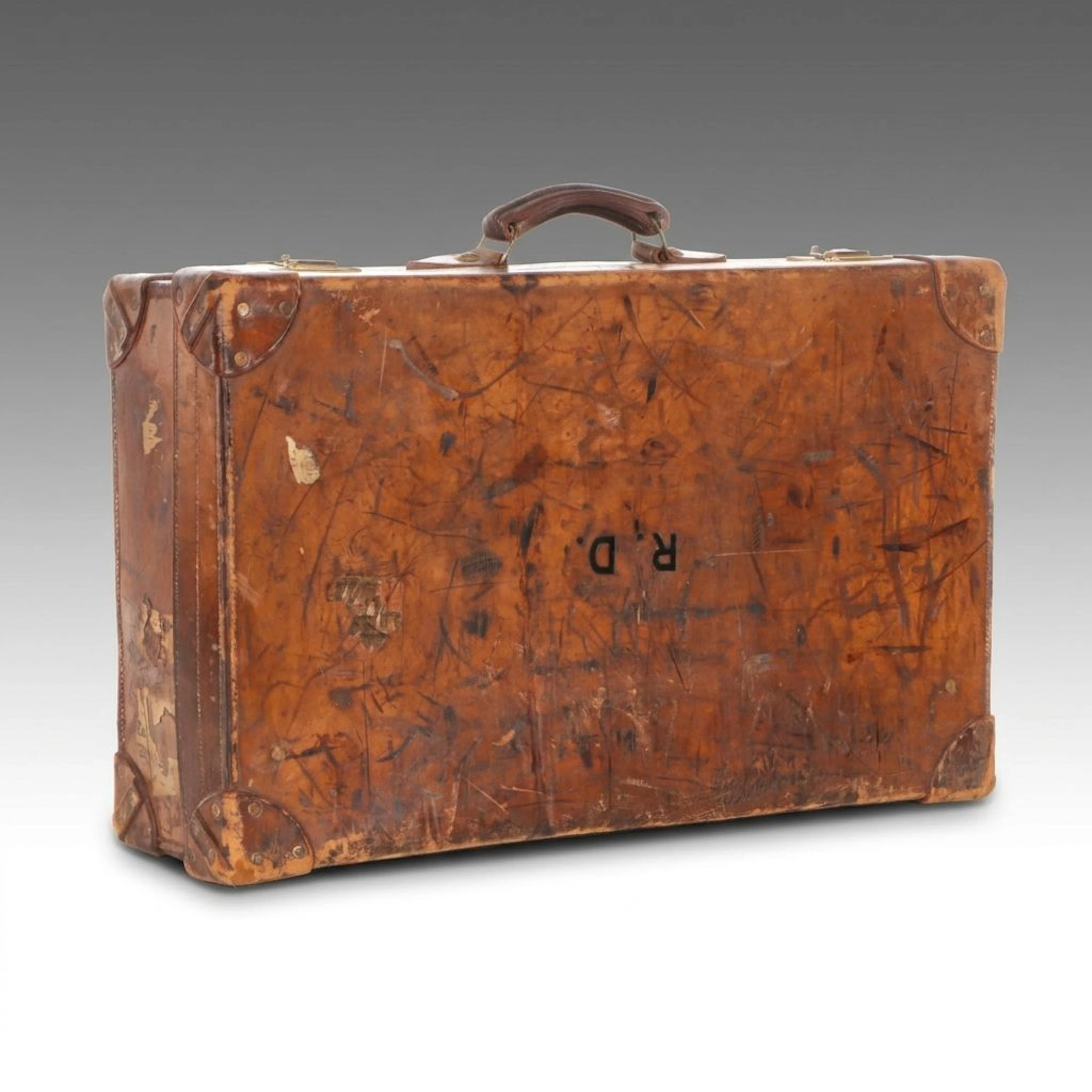 Leather Suitcase with Notebook, Traveling Inkwell, Grooming Accessories