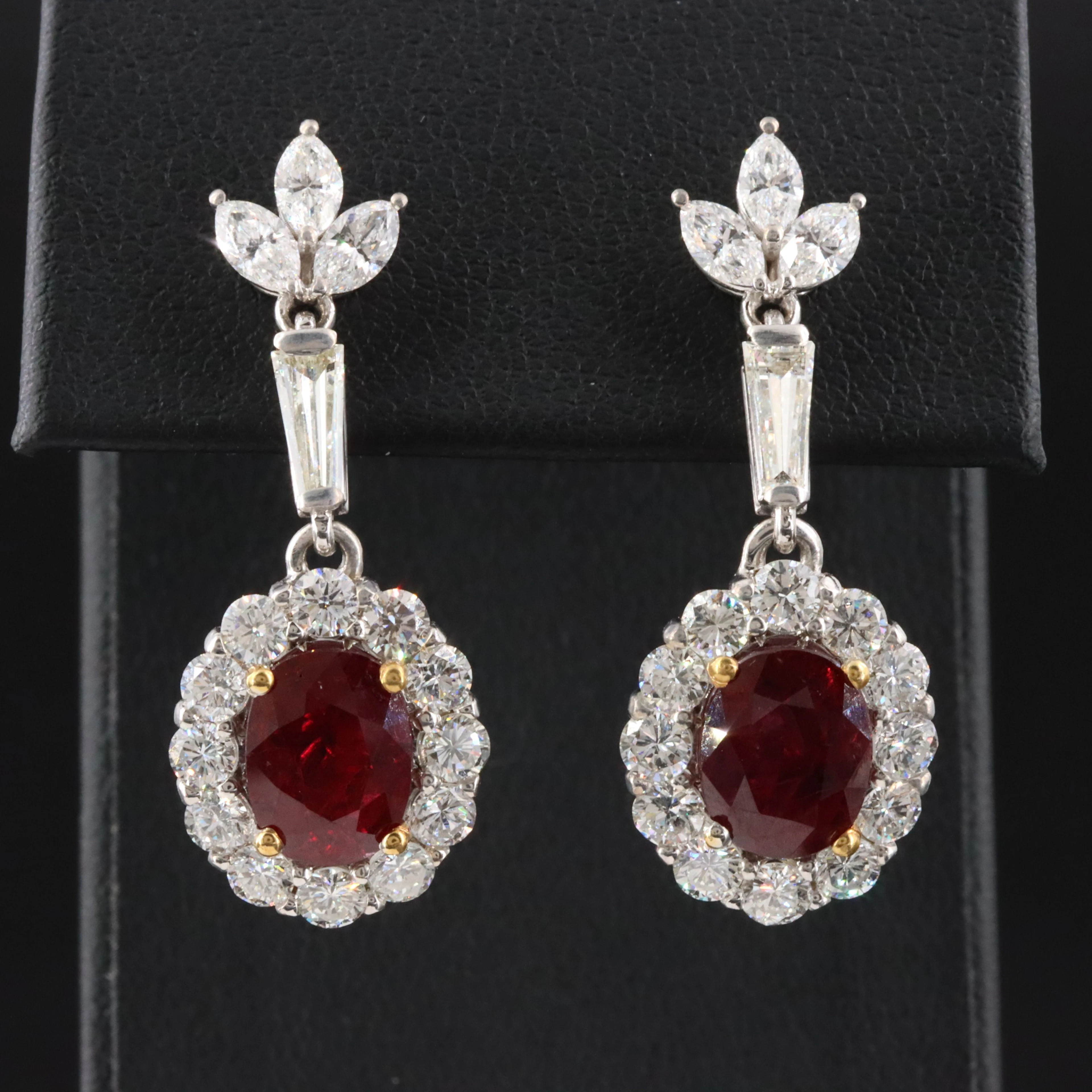 18K 4.54 CTW Ruby and 3.30 CTW Diamond Drop Earrings with GIA Report