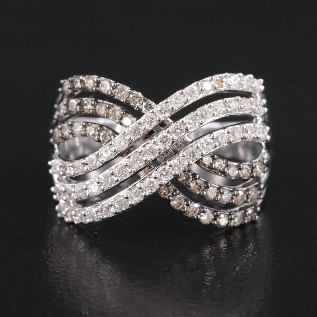 14K 0.80 CTW Diamond Crossover Ring with Fancy Light Brown