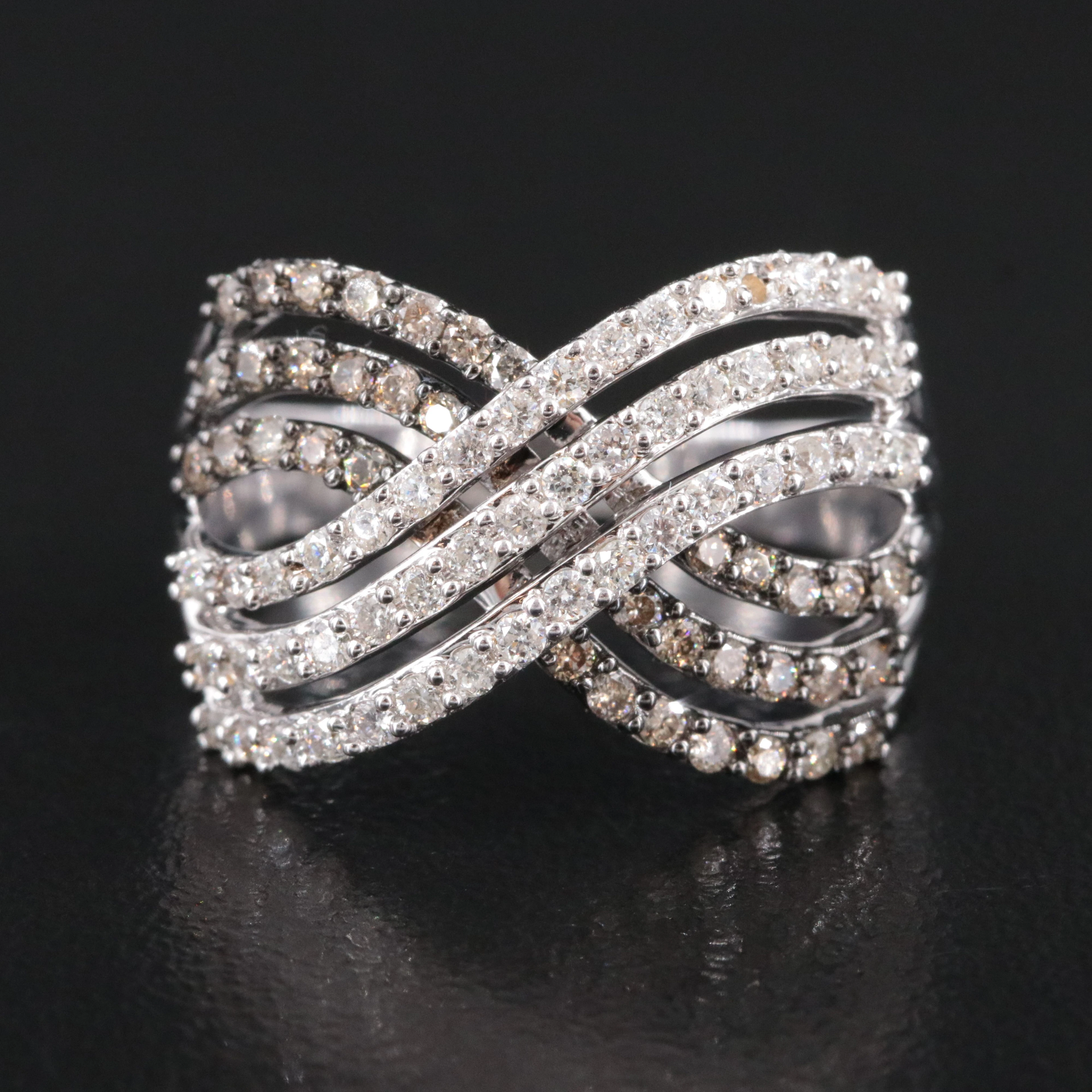 14K 0.80 CTW Diamond Crossover Ring with Fancy Light Brown
