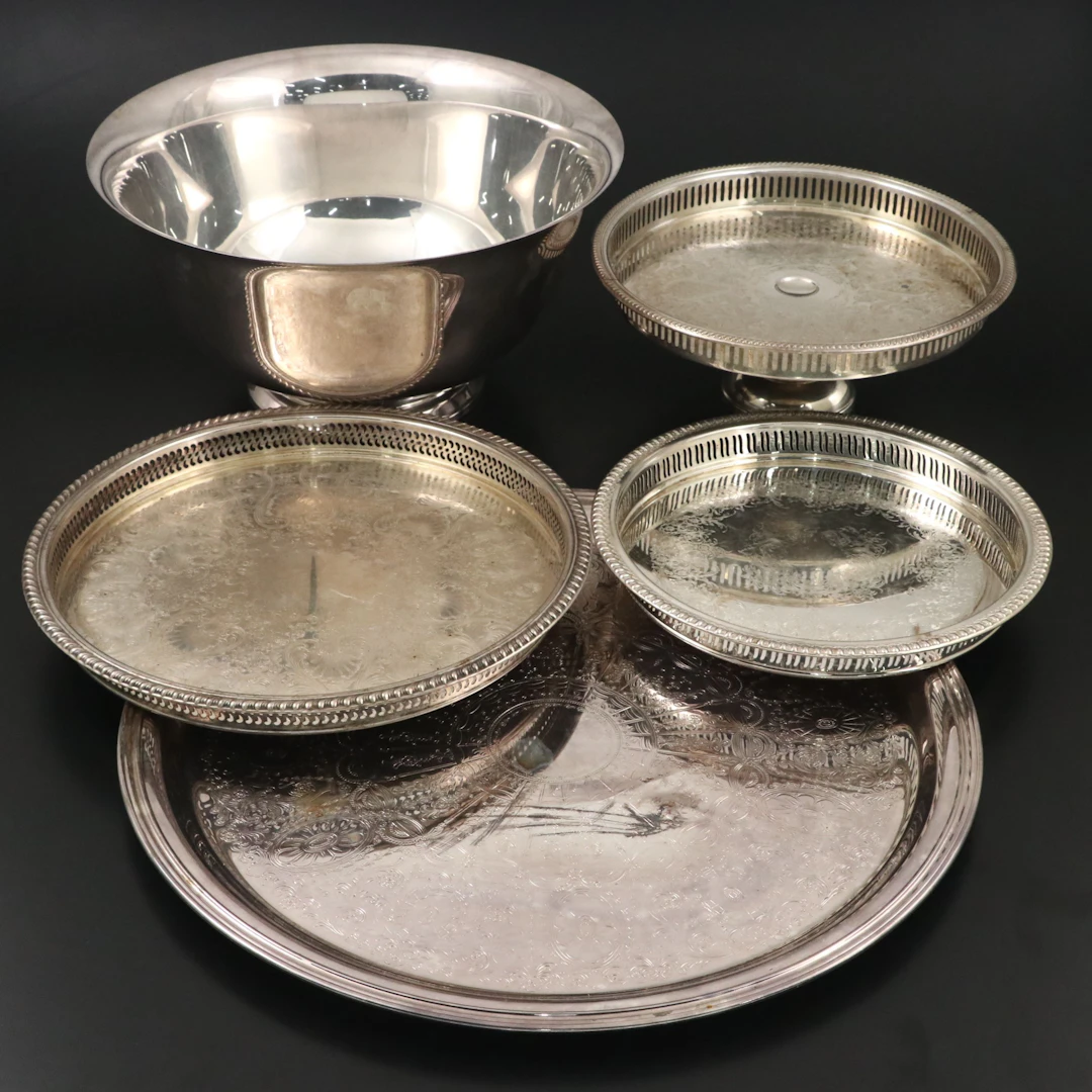 Webster-Wilcox Silver Plate Punch Bowl with Plated Serveware
