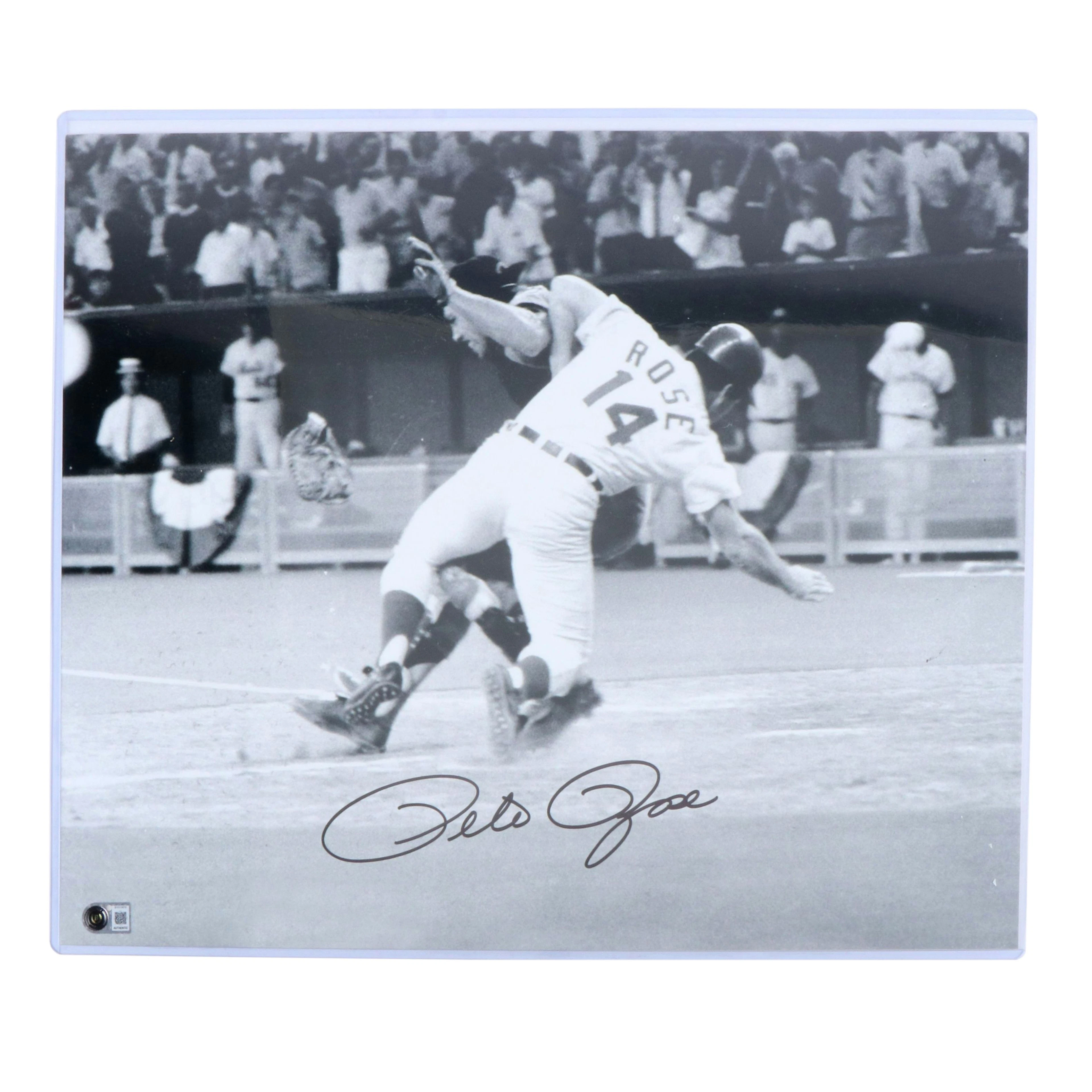 Pete Rose Signed Cincinnati Reds Baseball Print, Beckett