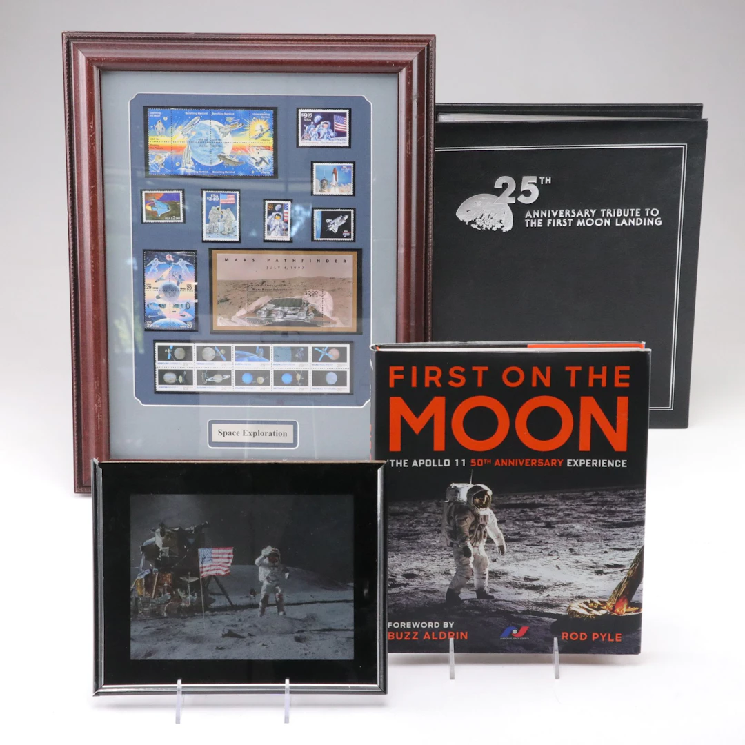 US Stamps Commemorating Space Exploration with "First on the Moon" by Rod Pyle