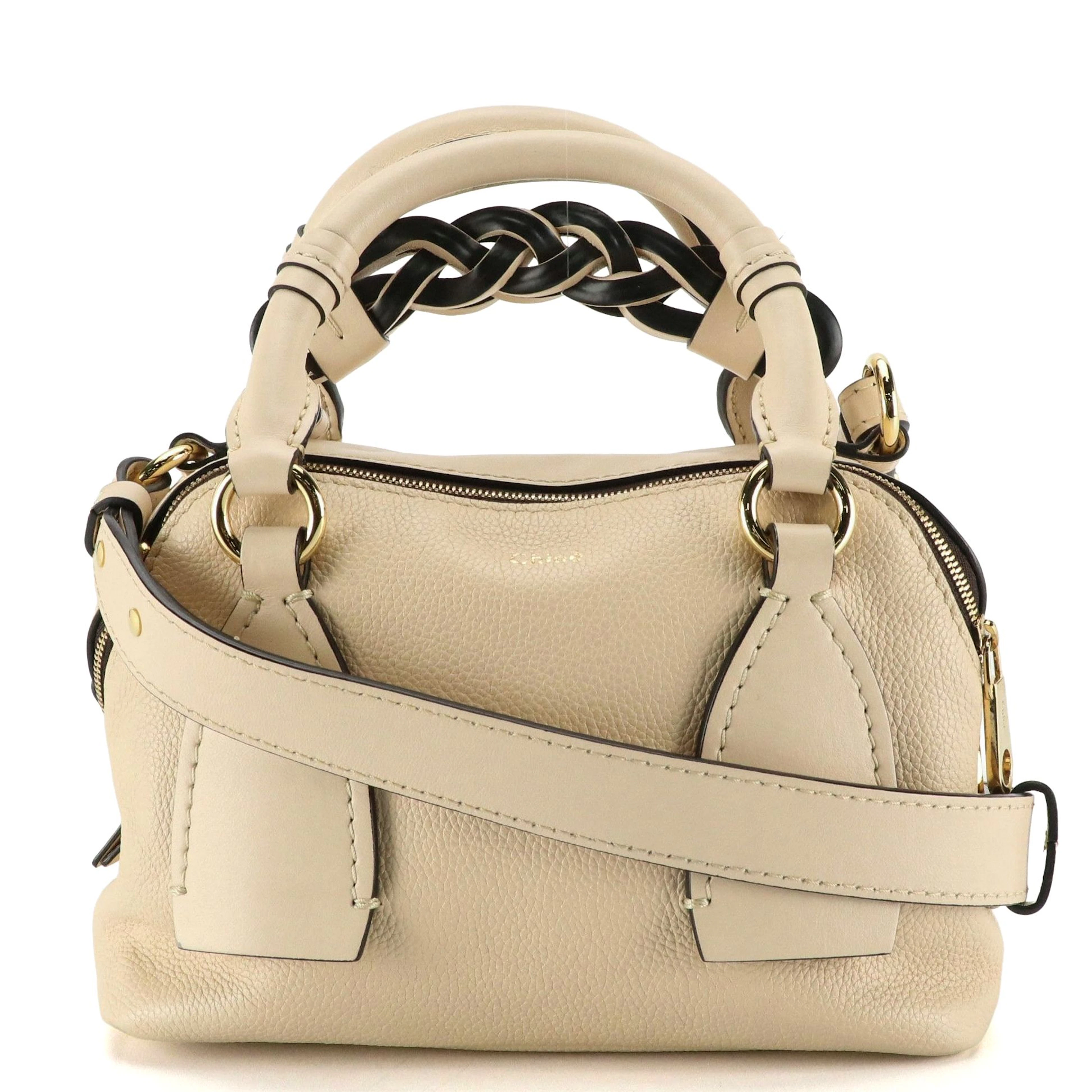 Chloe Small Daria Shoulder Bag in Beige Leather
