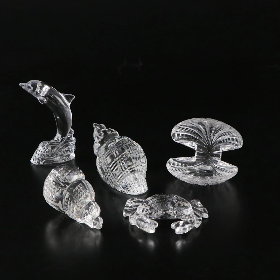Waterford Crystal Dolphin, Crab, Seashell and Other Figurines