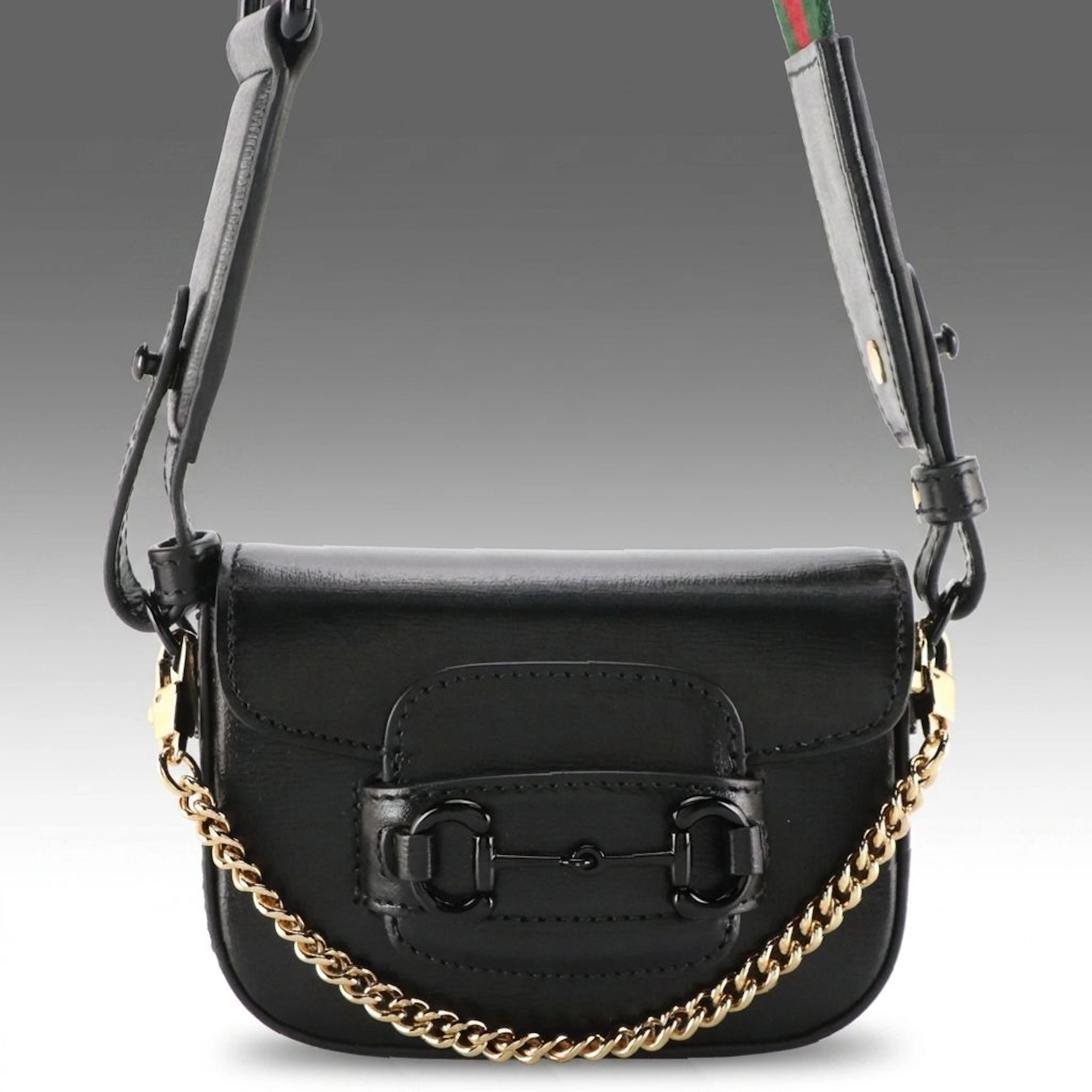 Gucci Horsebit 1955 Mini Two-Way Bag in Black Calfskin Leather
