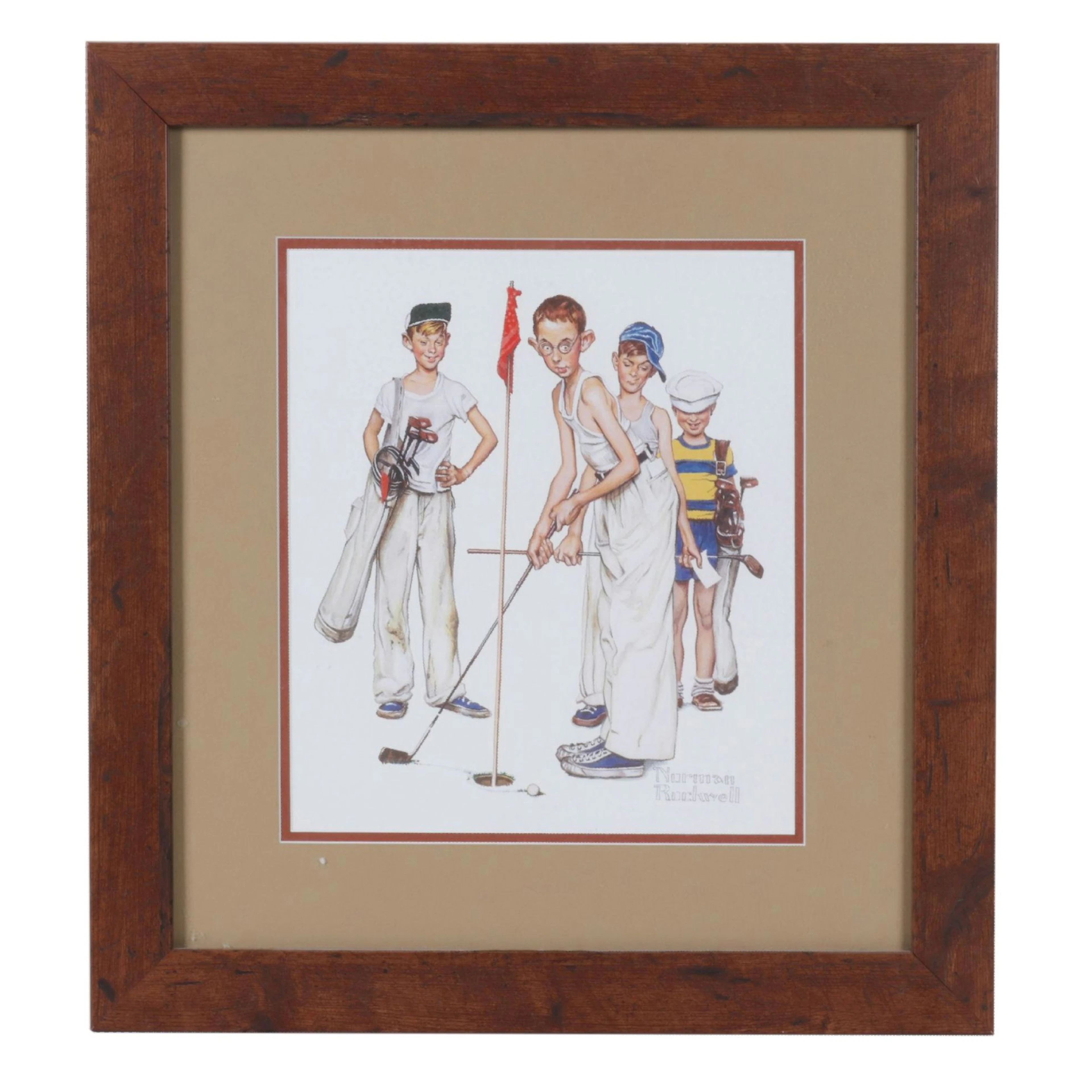 Offset Lithograph after Norman Rockwell "Four Sporting Boys - Missed!"
