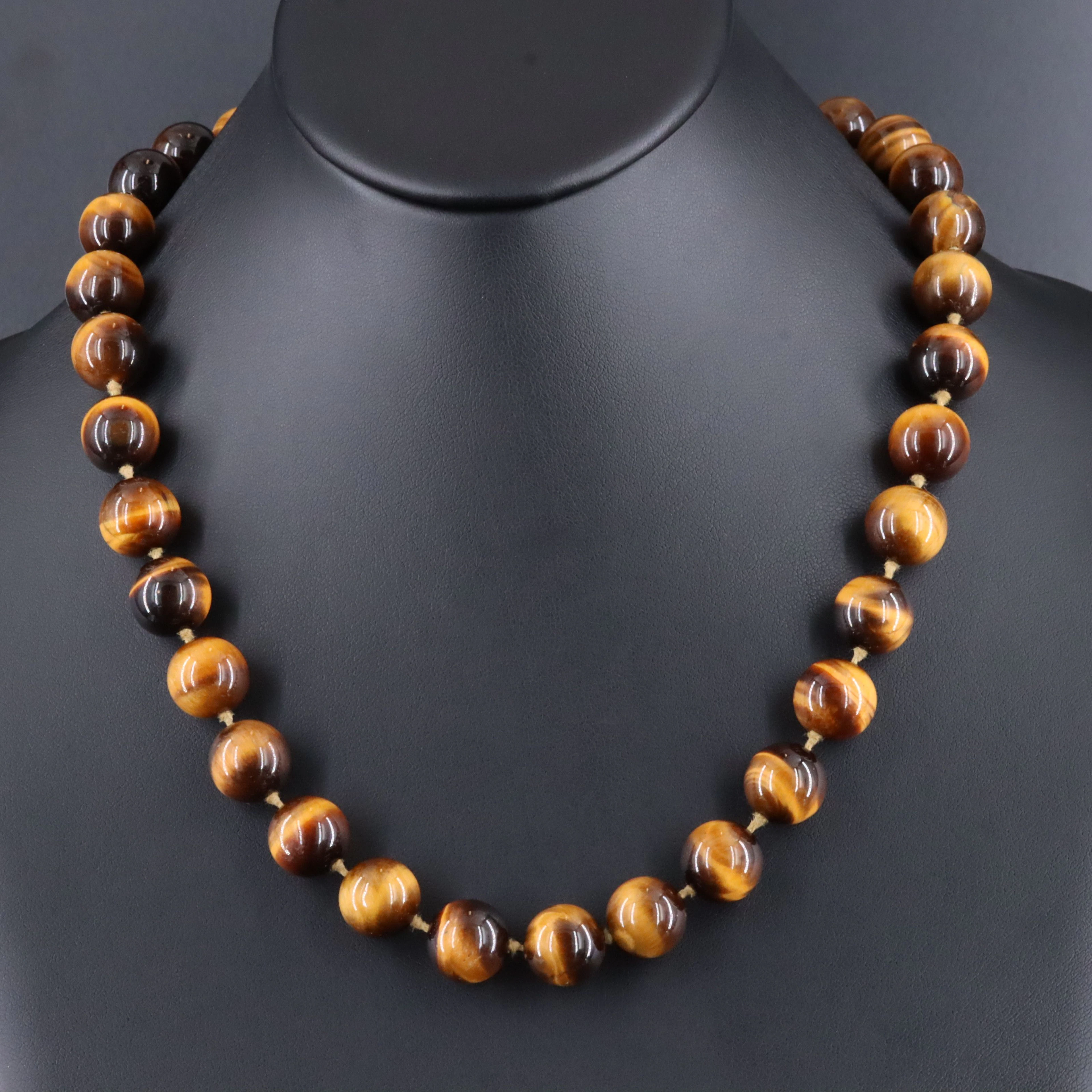 Tiger's Eye Bead Necklace with 14K Clasp
