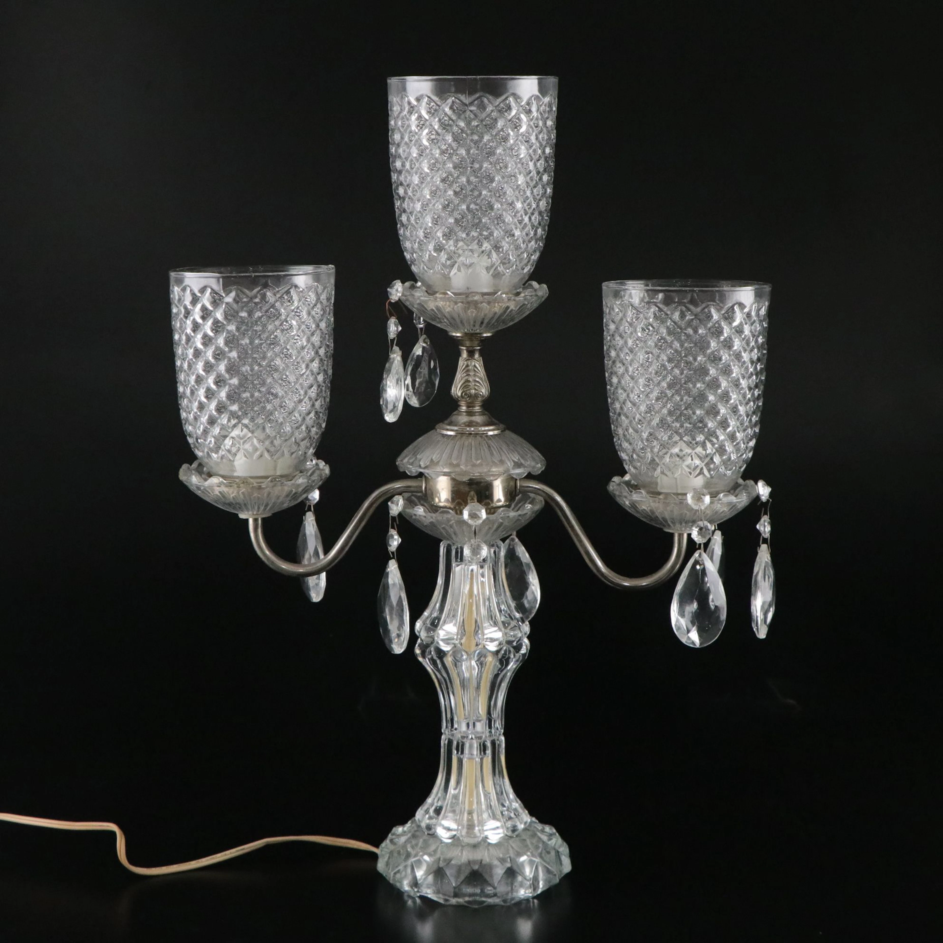 Pressed Glass Three-Arm Candelabra, Mid to Late 20th Century