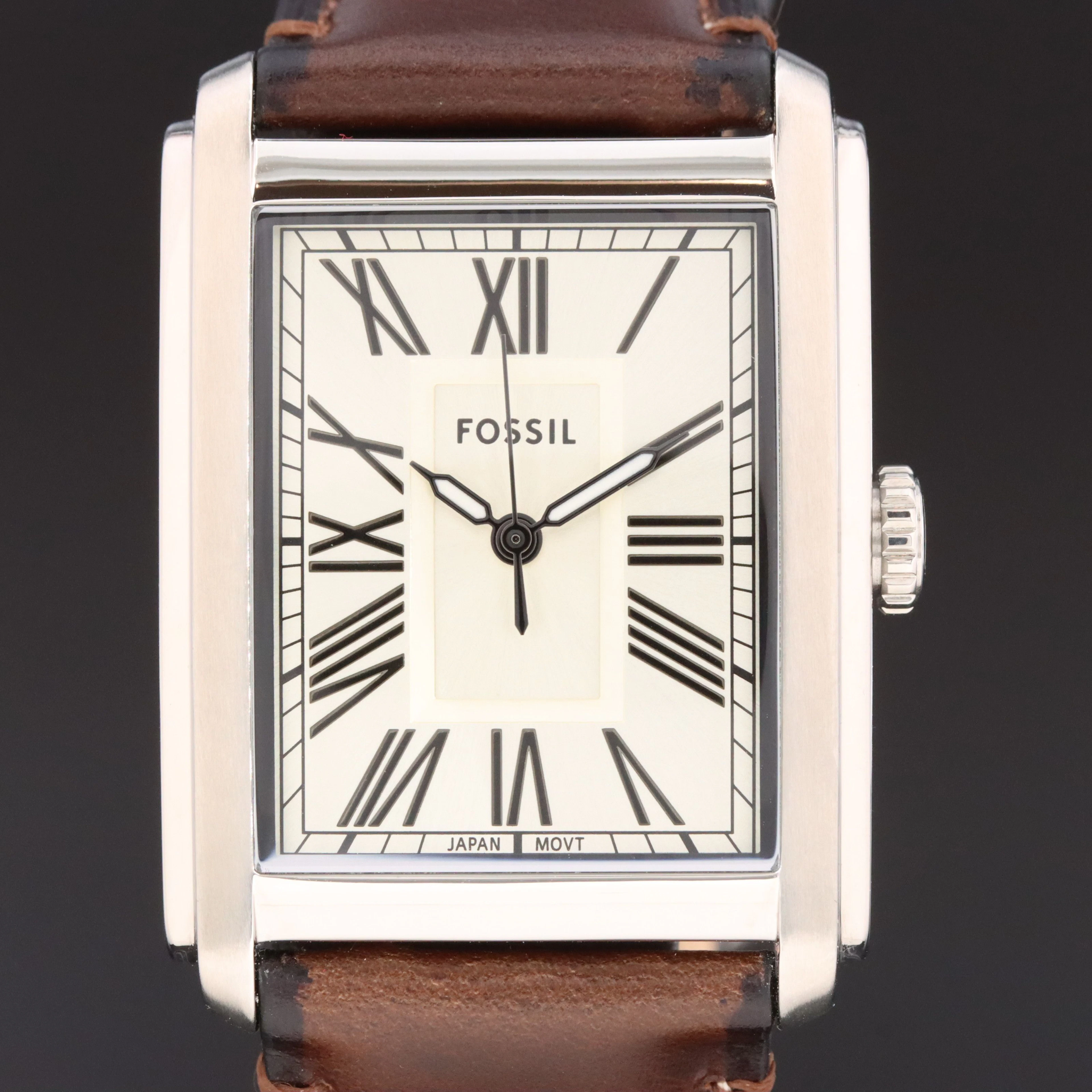 Fossil Carraway Stainless Steel Tank Quartz Dress Watch FS6012