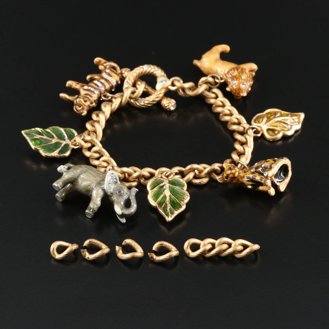 Jay Strongwater Rhinestone and Enamel Charm Bracelet