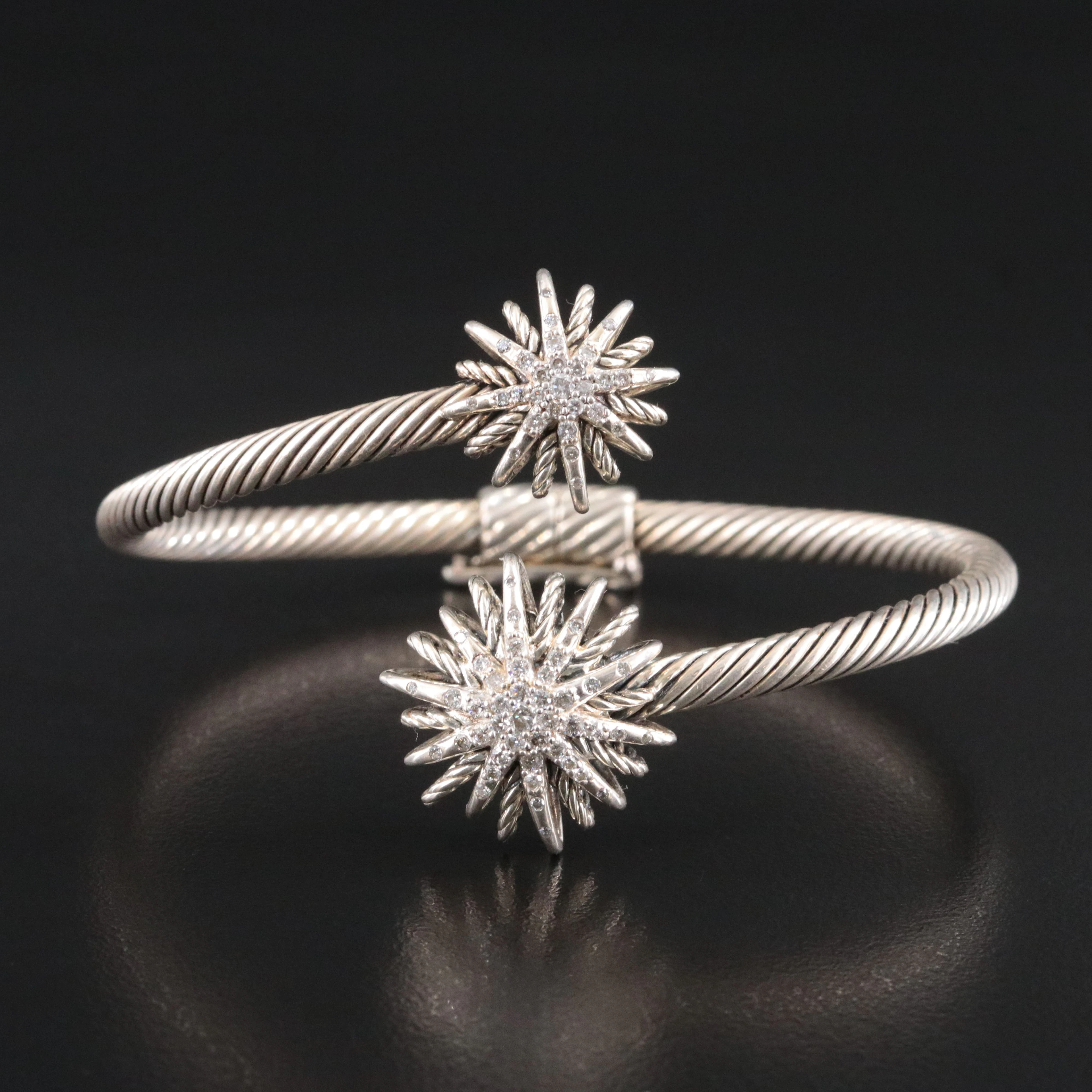 David Yurman Starburst Sterling 0.88 CTW Diamond Bypass Bracelet