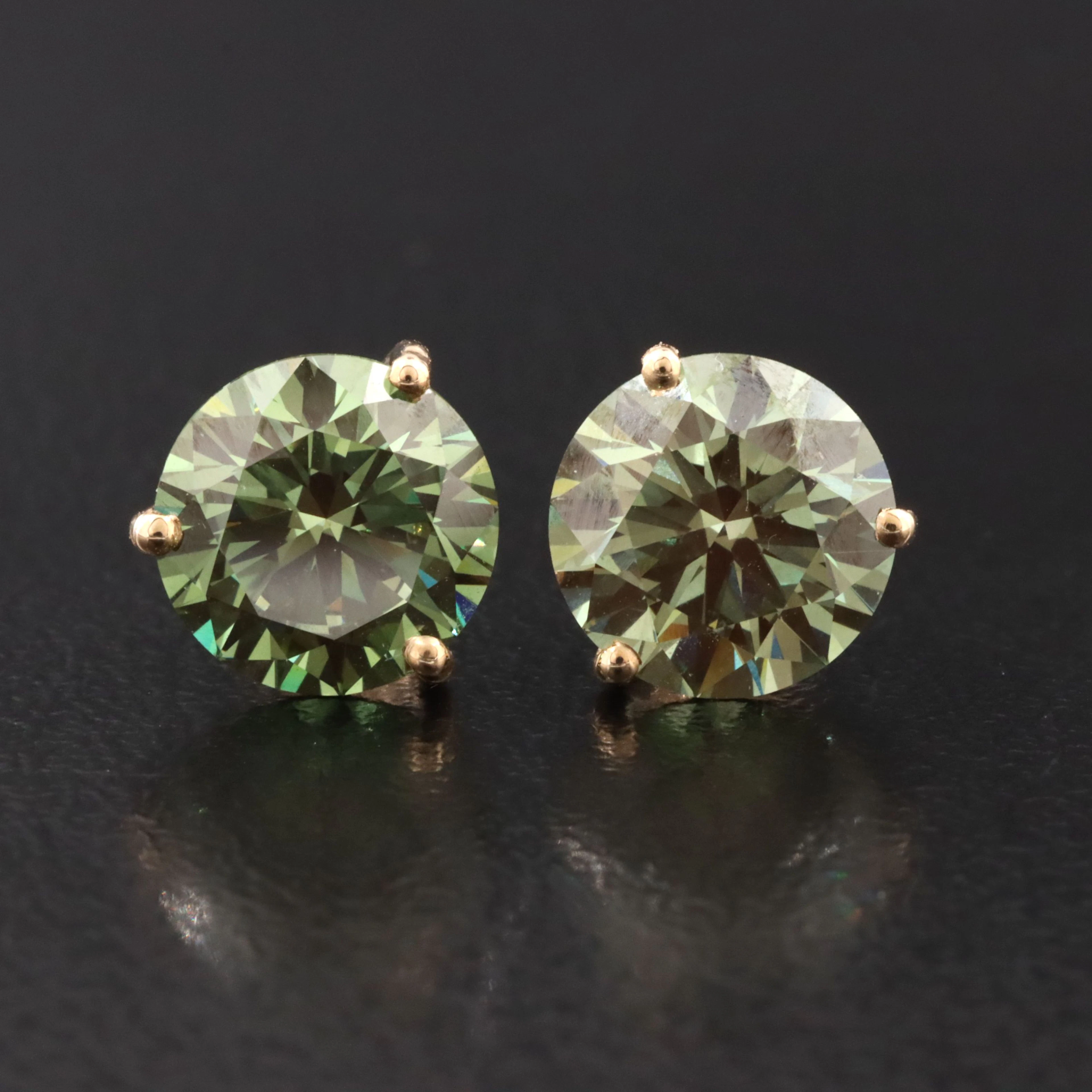 14K 3.89 CTW Lab Grown Fancy Vivid Green Diamond Earrings with IGI Report