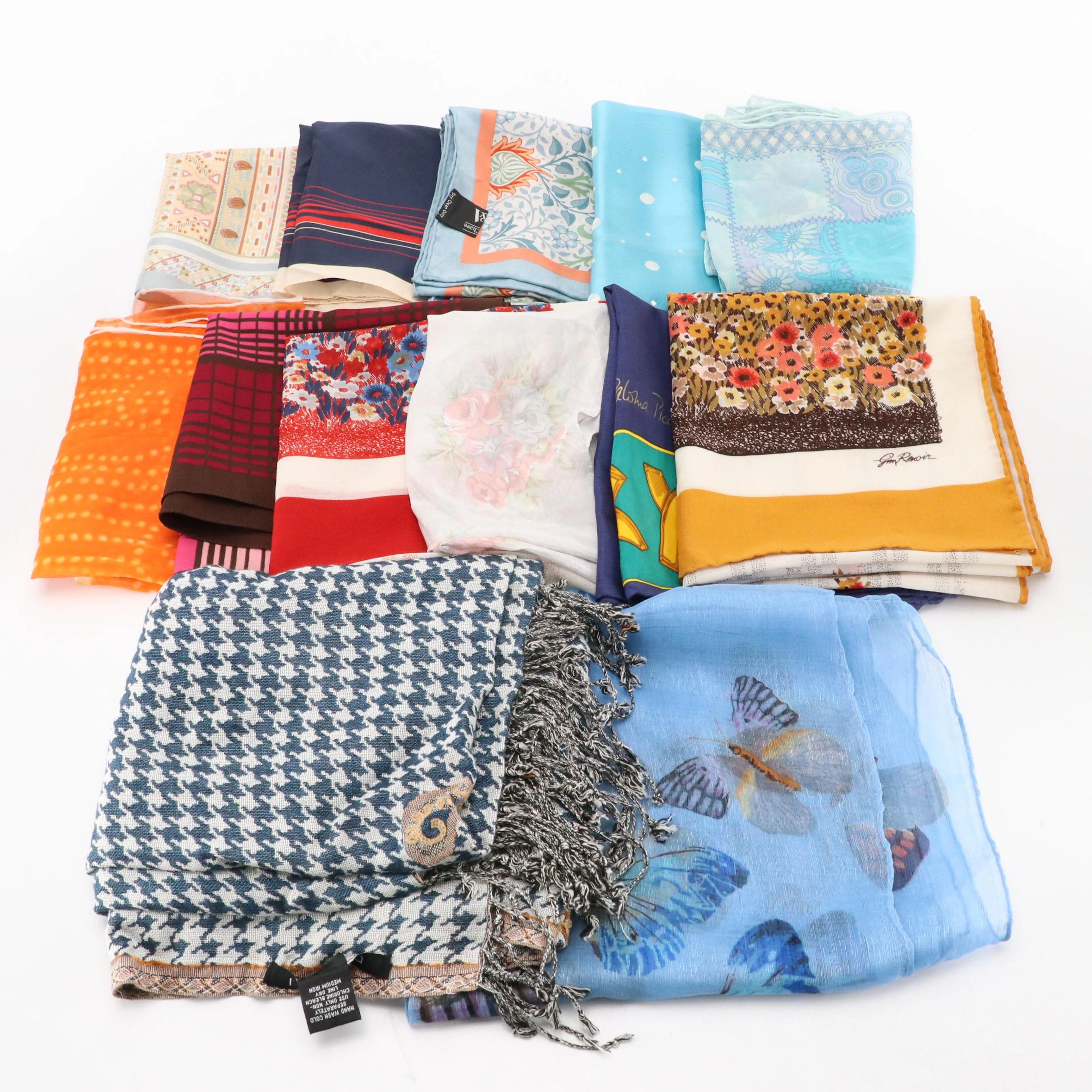 Assorted Scarves Featuring Paloma Picasso, Liz Claiborne, Jim Renoir, and More
