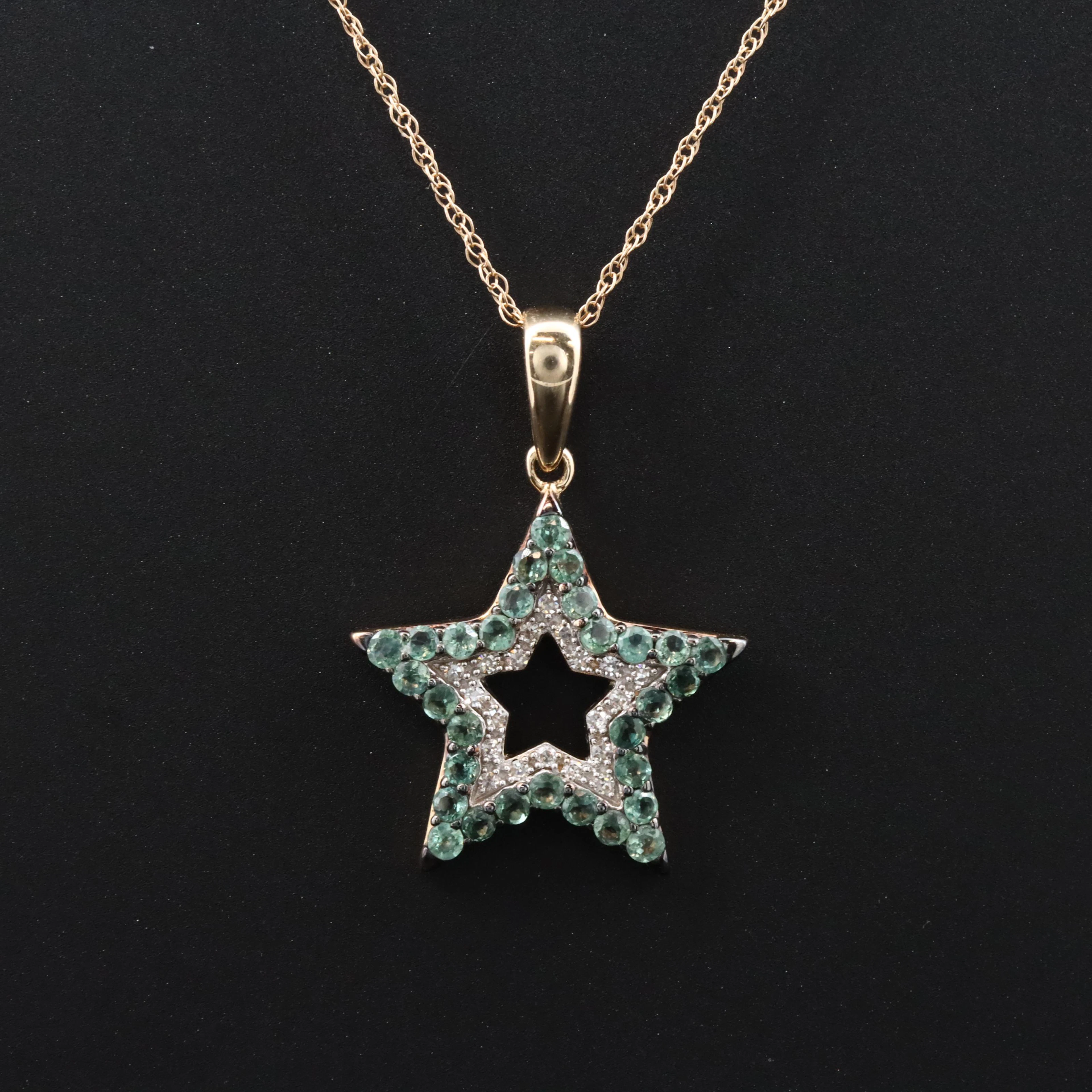 14K Alexandrite and Diamond Star Pendant Necklace