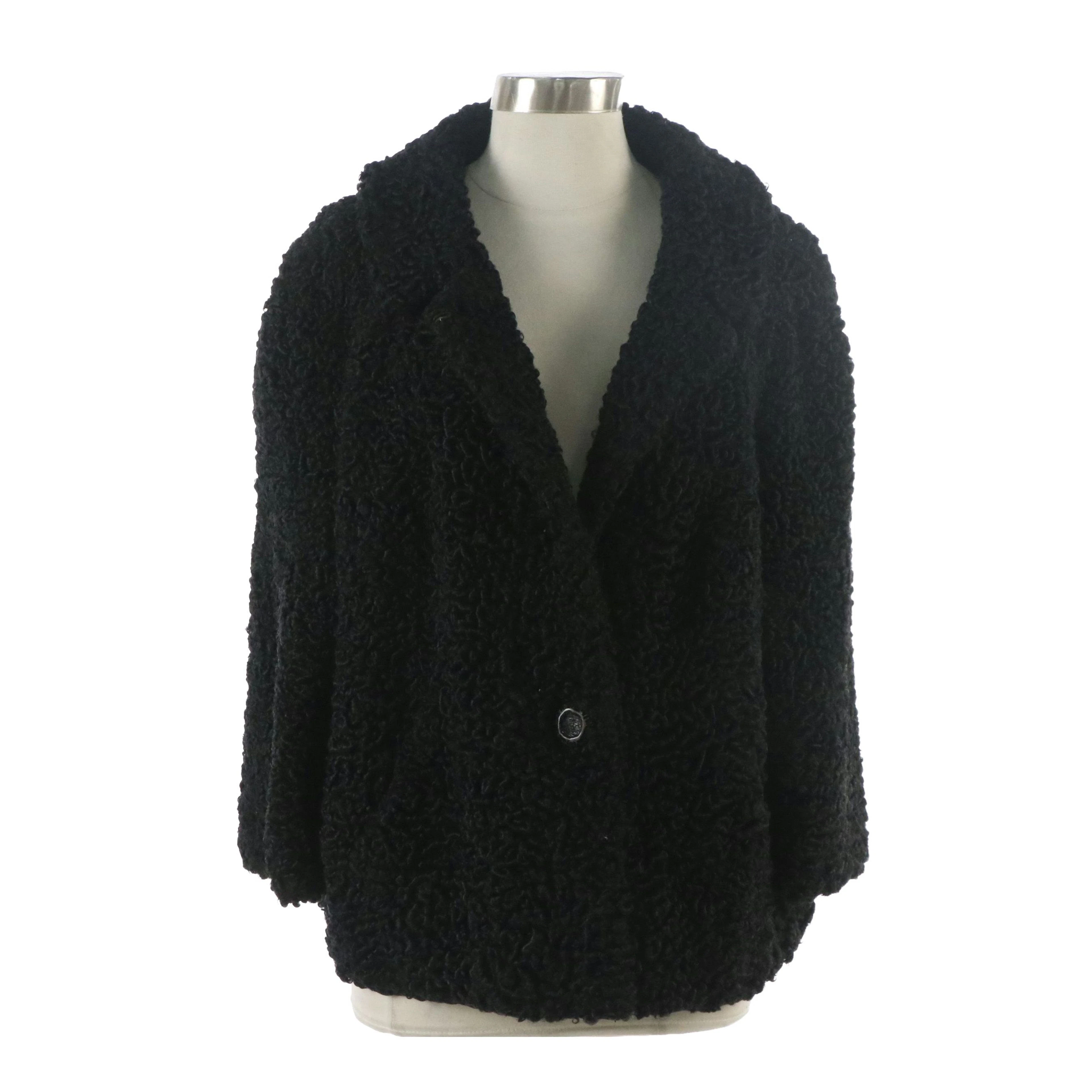 Jerome Wolk & Brothers Coat in Black Curly Lamb Wool, Vintage
