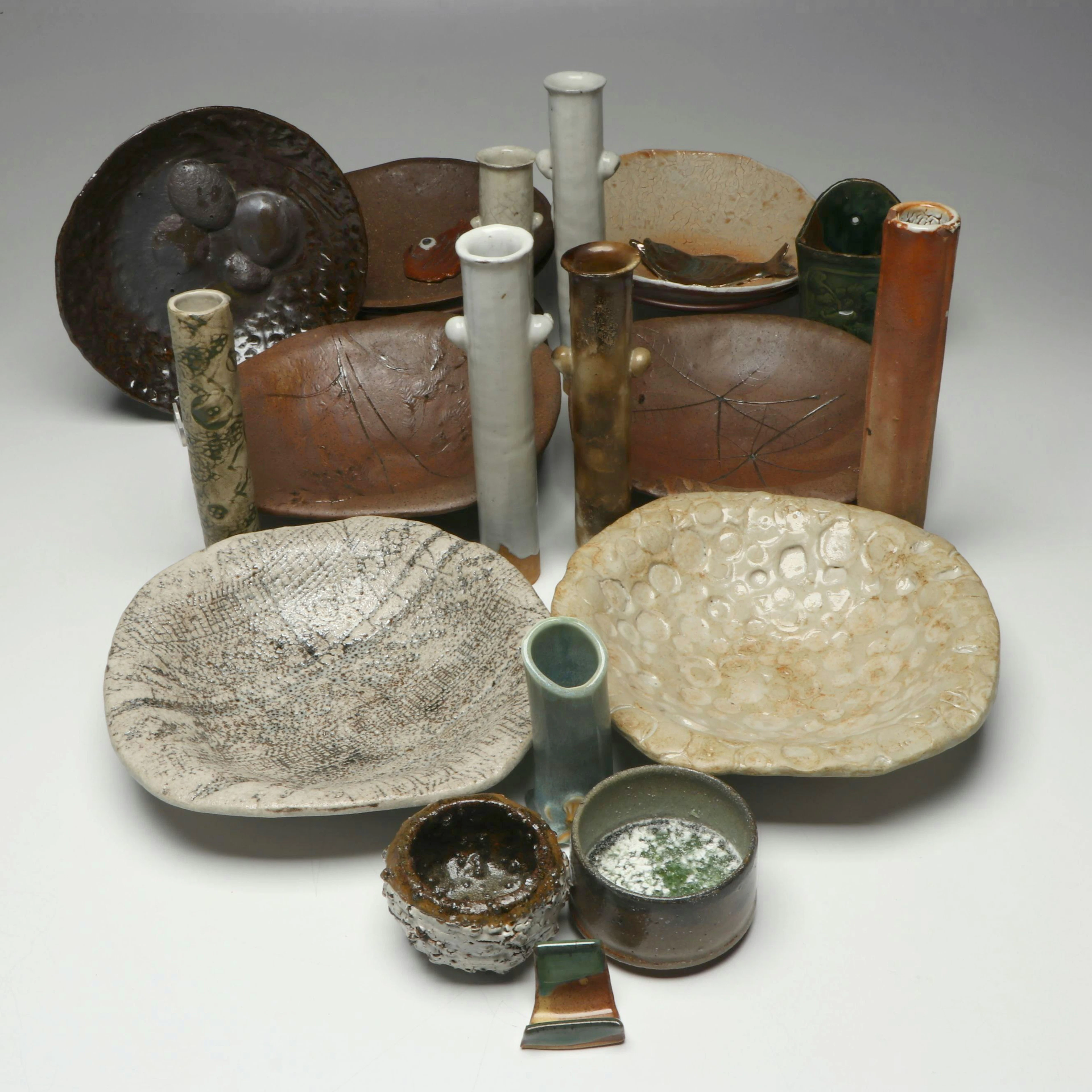 Textured and Sculptural Art Pottery Bowls, Vases and More Table Accessories